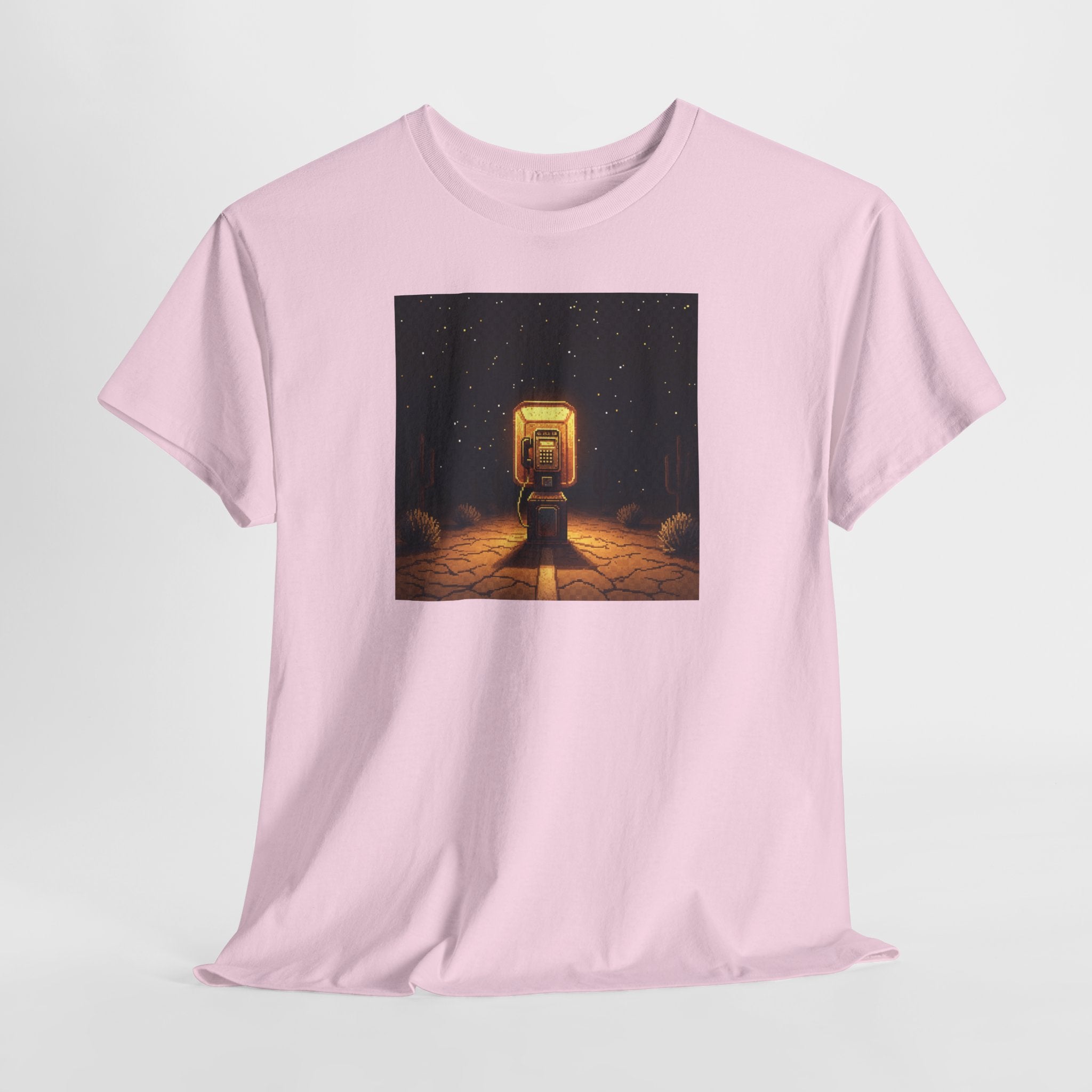 Desert Payphone T-Shirt | Pixel Art Retro Phone Booth Tee | Lofi Aesthetic Graphic Shirt | Road Trip Nostalgia Gift | Gildan 5000