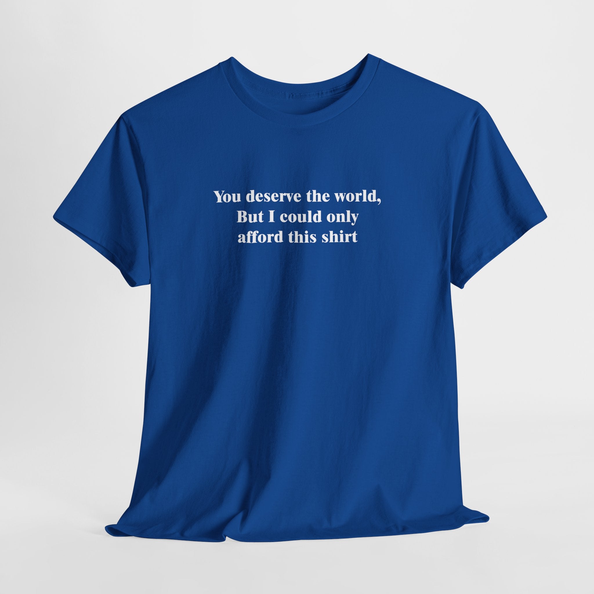 Funny Gift T-Shirt – “You Deserve the World, But I Could Only Afford This Shirt” Humorous Budget-Friendly Tee