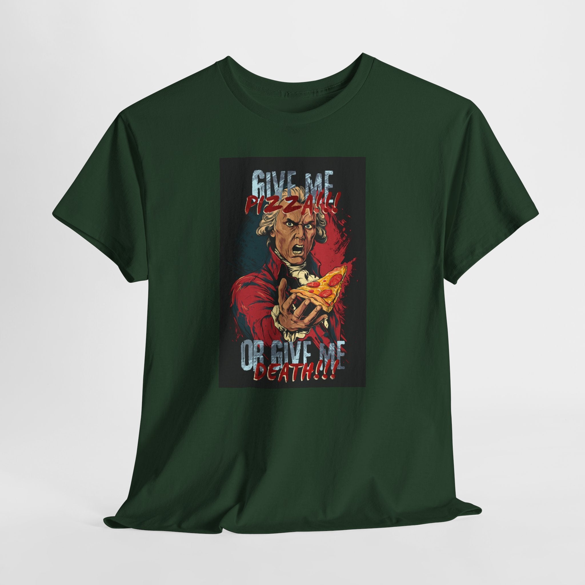Give Me Pizza or Give Me Death T-Shirt | Funny Patrick Henry Parody Tee | Pizza Lover Gift | Revolutionary War Humor Apparel | Gildan 5000
