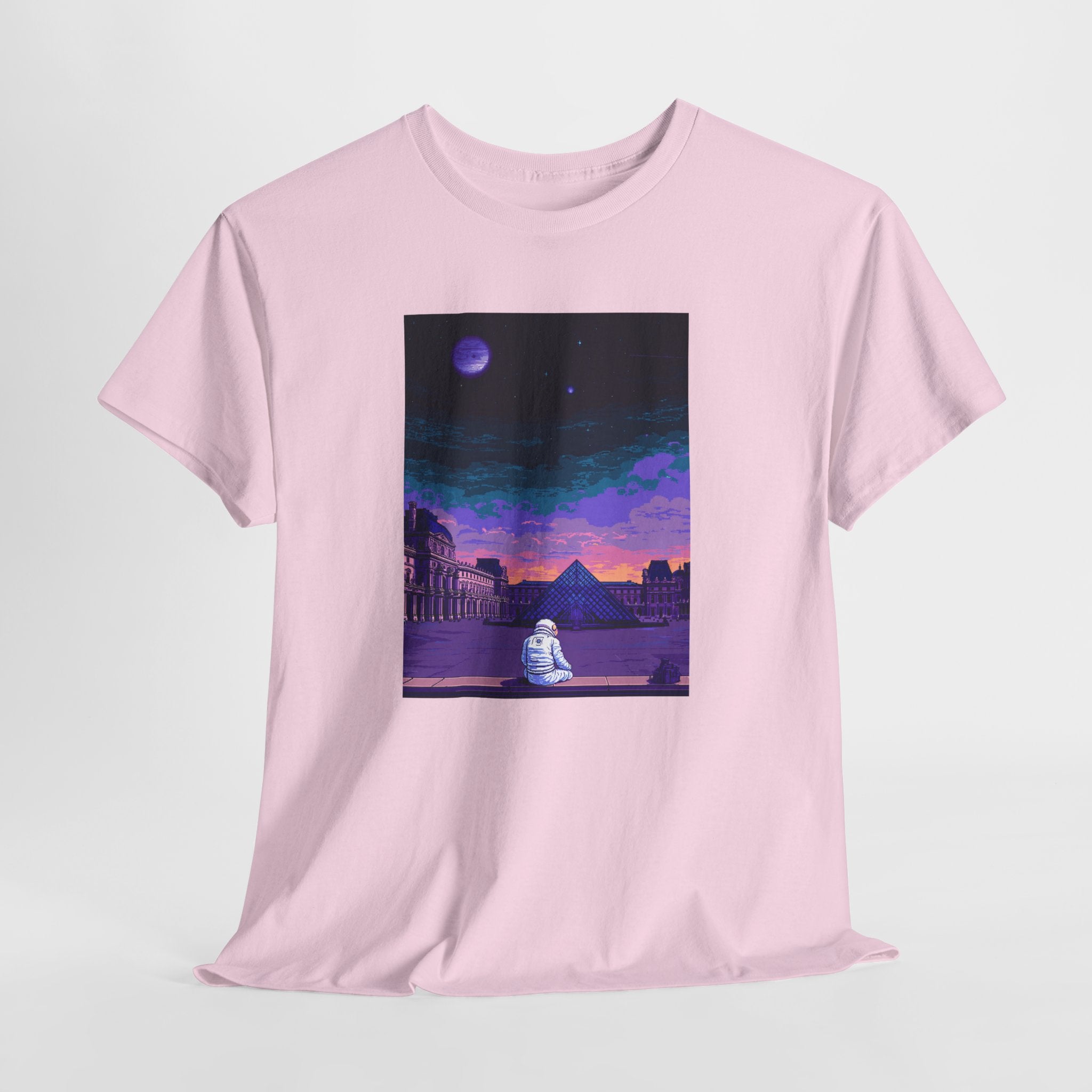 Pixel Art Astronaut T-Shirt | Vaporwave Louvre Pyramid Tee | Retro Synthwave Aesthetic Shirt | Space Traveler Gift | Gildan 5000