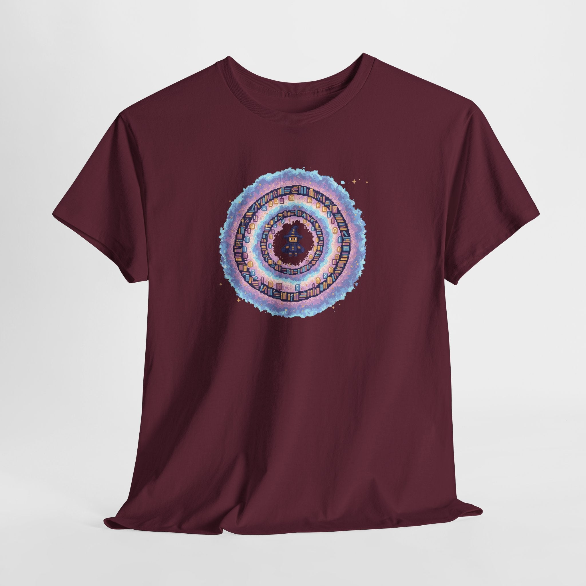Pixel Wizard Book Vortex T-Shirt | Cute Magic Graphic Tee | Pastel Fantasy Reader Shirt | Retro Gaming Gift | Gildan 5000