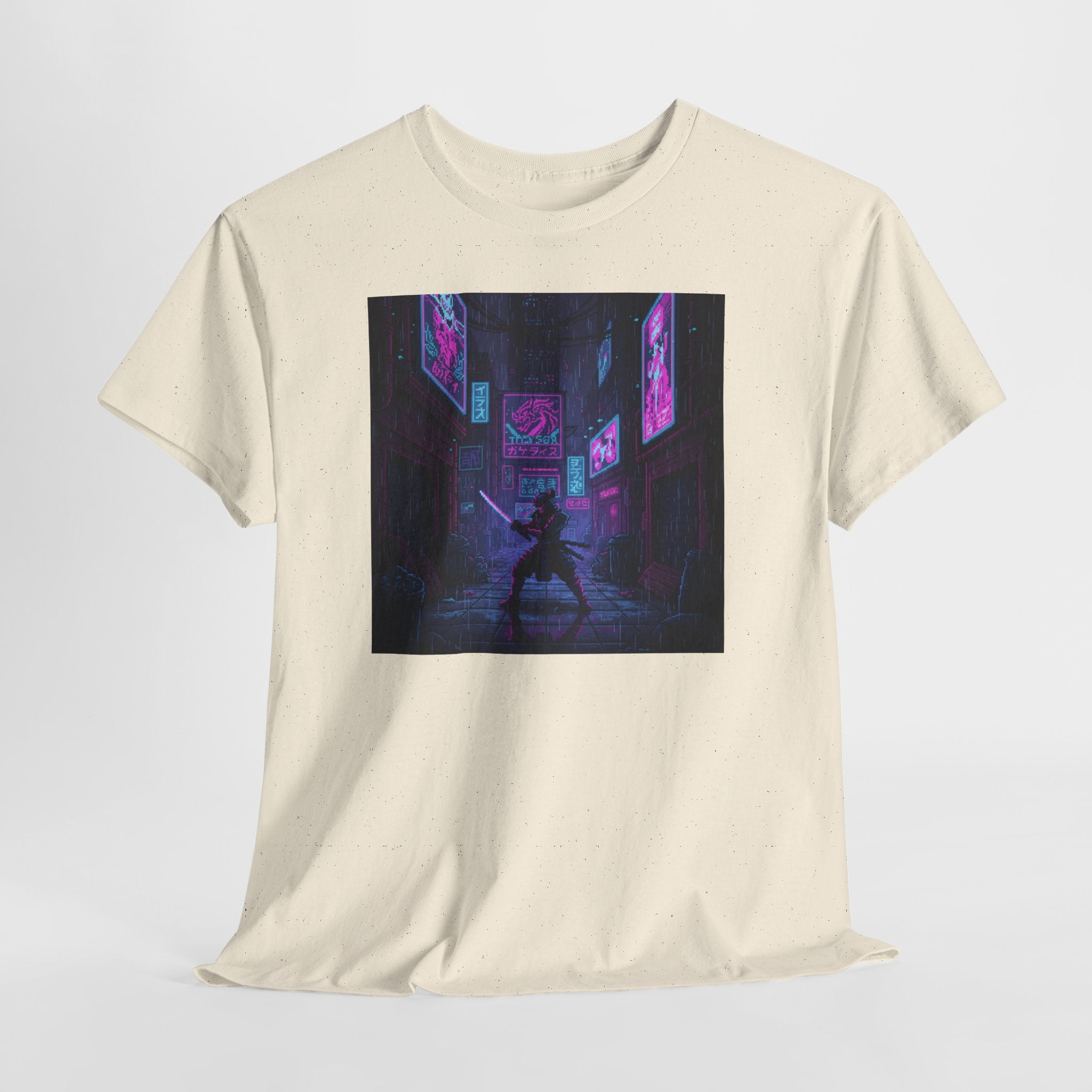Cyberpunk Samurai T-Shirt | Pixel Art Neon Katana Tee | Retro Futuristic Graphic Shirt | Synthwave Gaming Gift | Gildan 5000