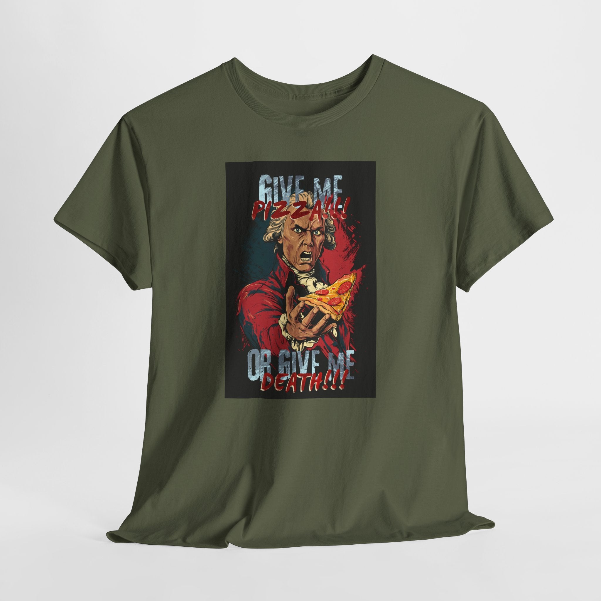 Give Me Pizza or Give Me Death T-Shirt | Funny Patrick Henry Parody Tee | Pizza Lover Gift | Revolutionary War Humor Apparel | Gildan 5000