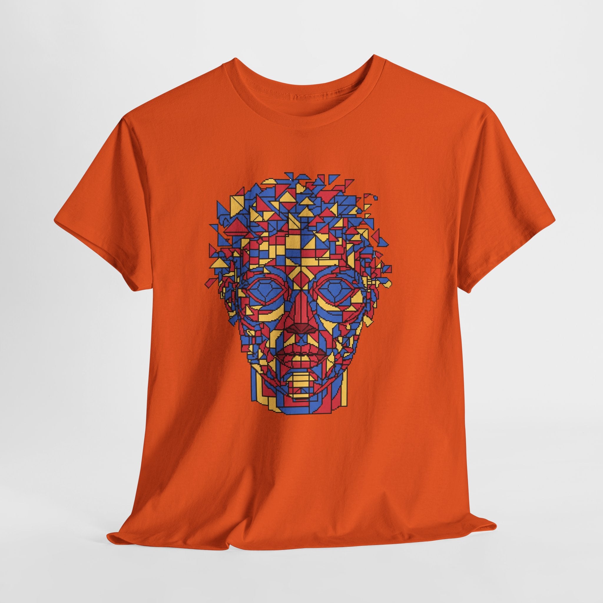 Geometric Face T-Shirt | Pixel Art Abstract Portrait Tee | Cubism Style Graphic Shirt | Primary Colors Art Gift | Gildan 5000