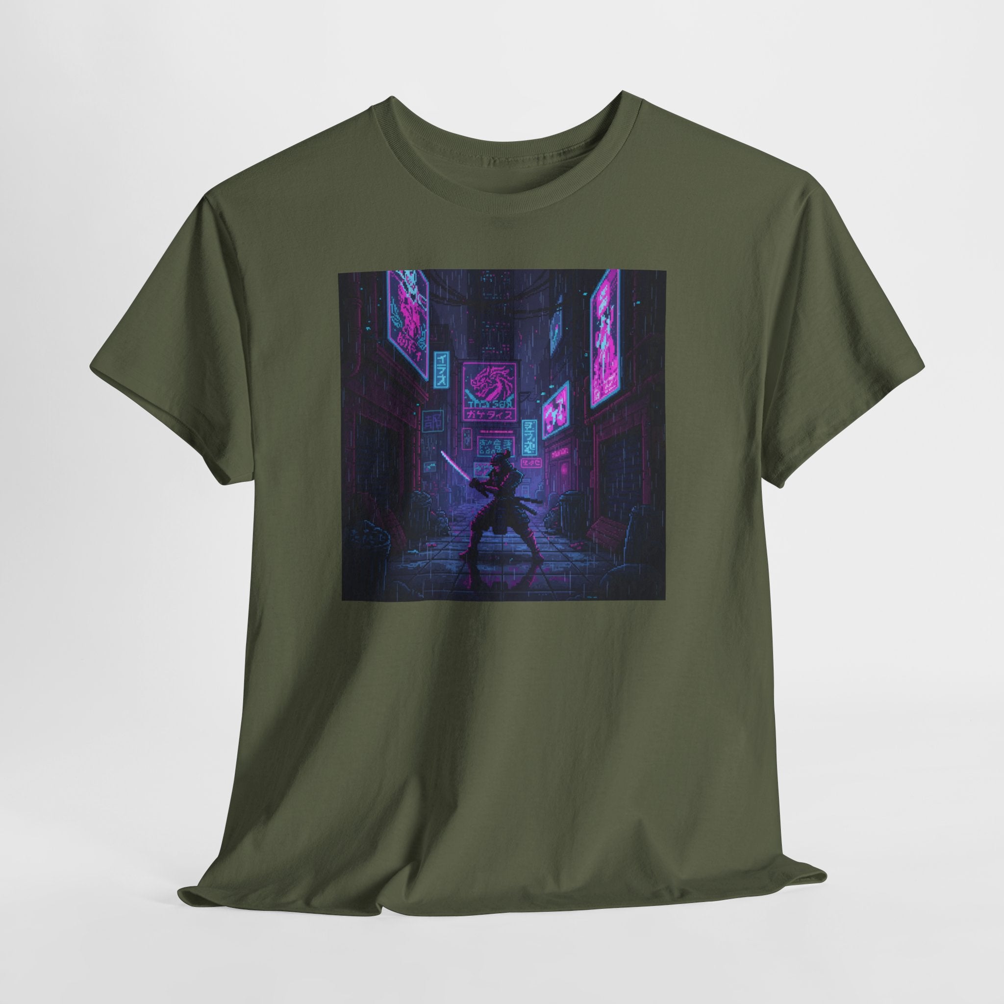 Cyberpunk Samurai T-Shirt | Pixel Art Neon Katana Tee | Retro Futuristic Graphic Shirt | Synthwave Gaming Gift | Gildan 5000
