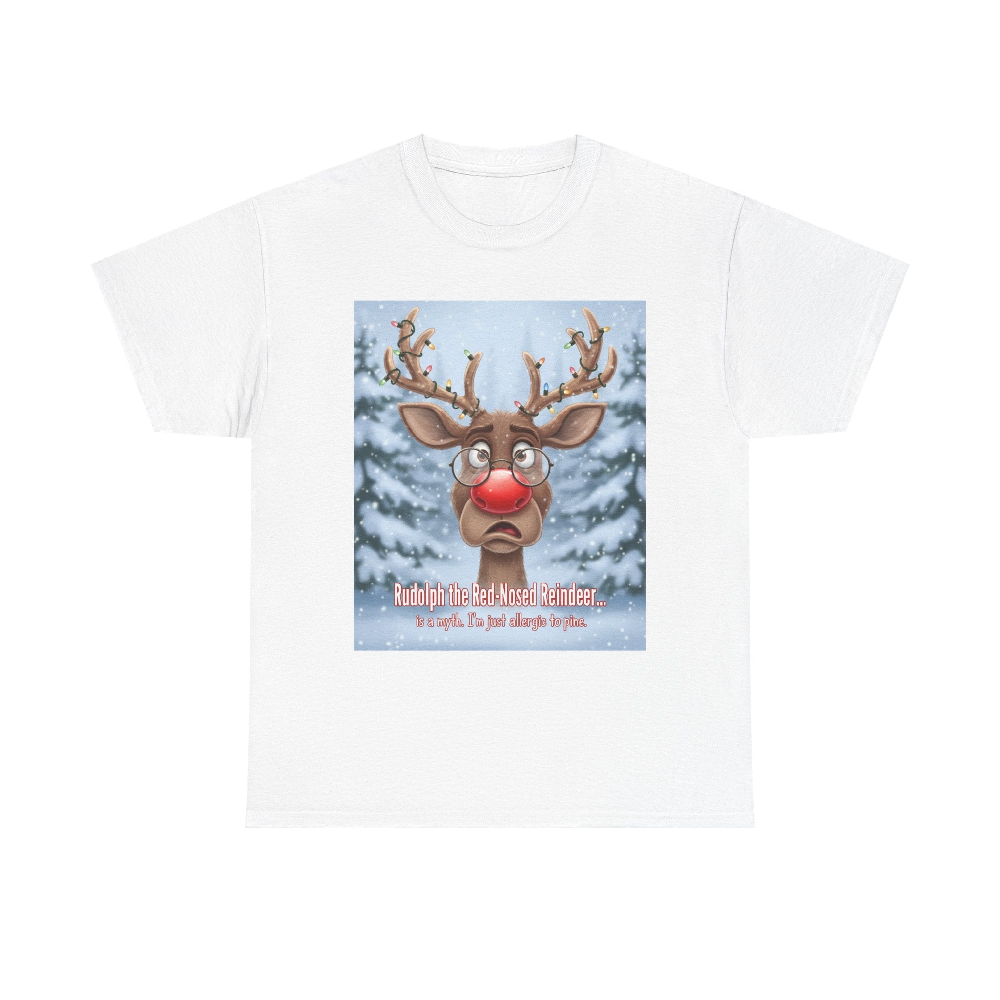 Funny Christmas T-Shirt: "Allergic to Pine" Rudolph Humor Graphic Tee