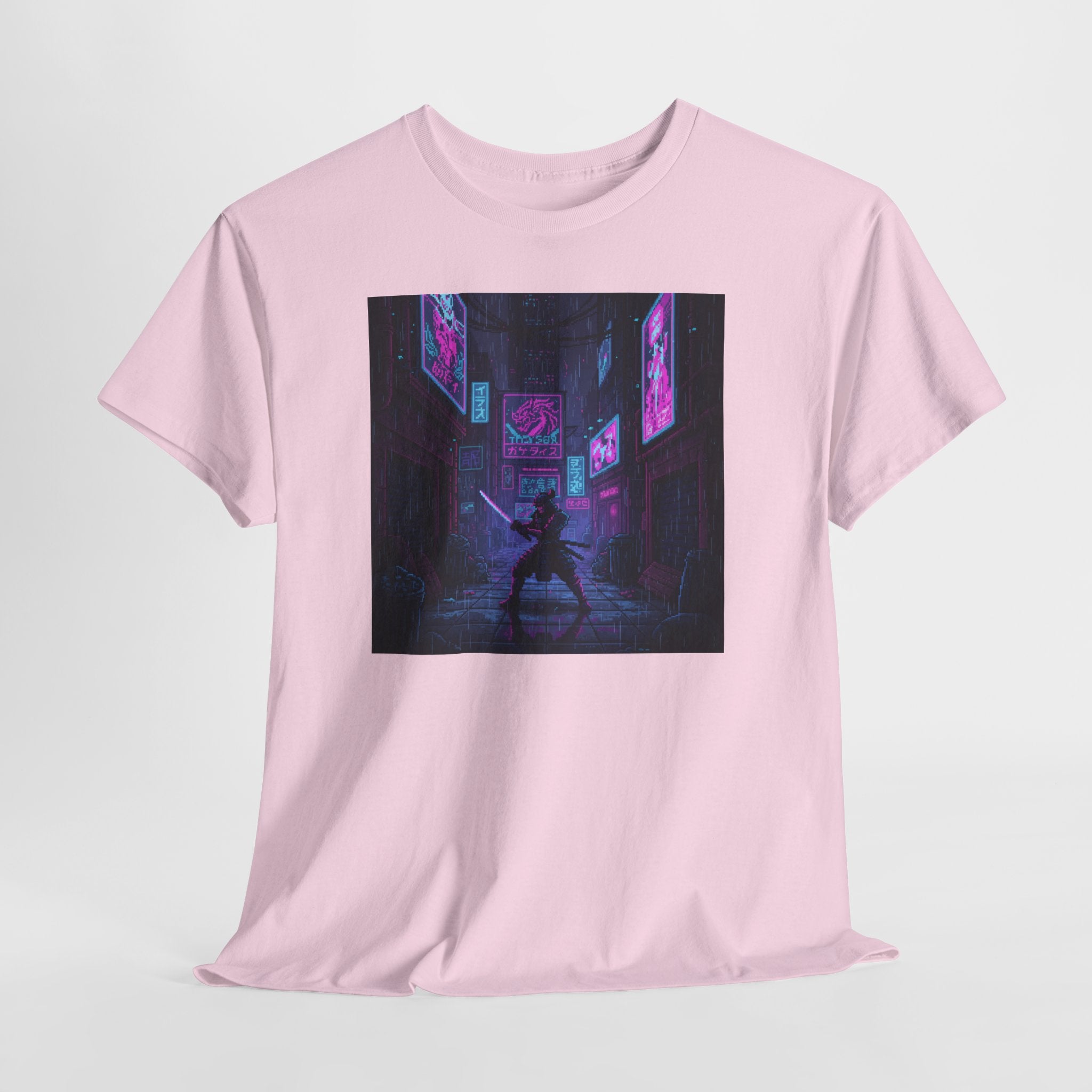 Cyberpunk Samurai T-Shirt | Pixel Art Neon Katana Tee | Retro Futuristic Graphic Shirt | Synthwave Gaming Gift | Gildan 5000