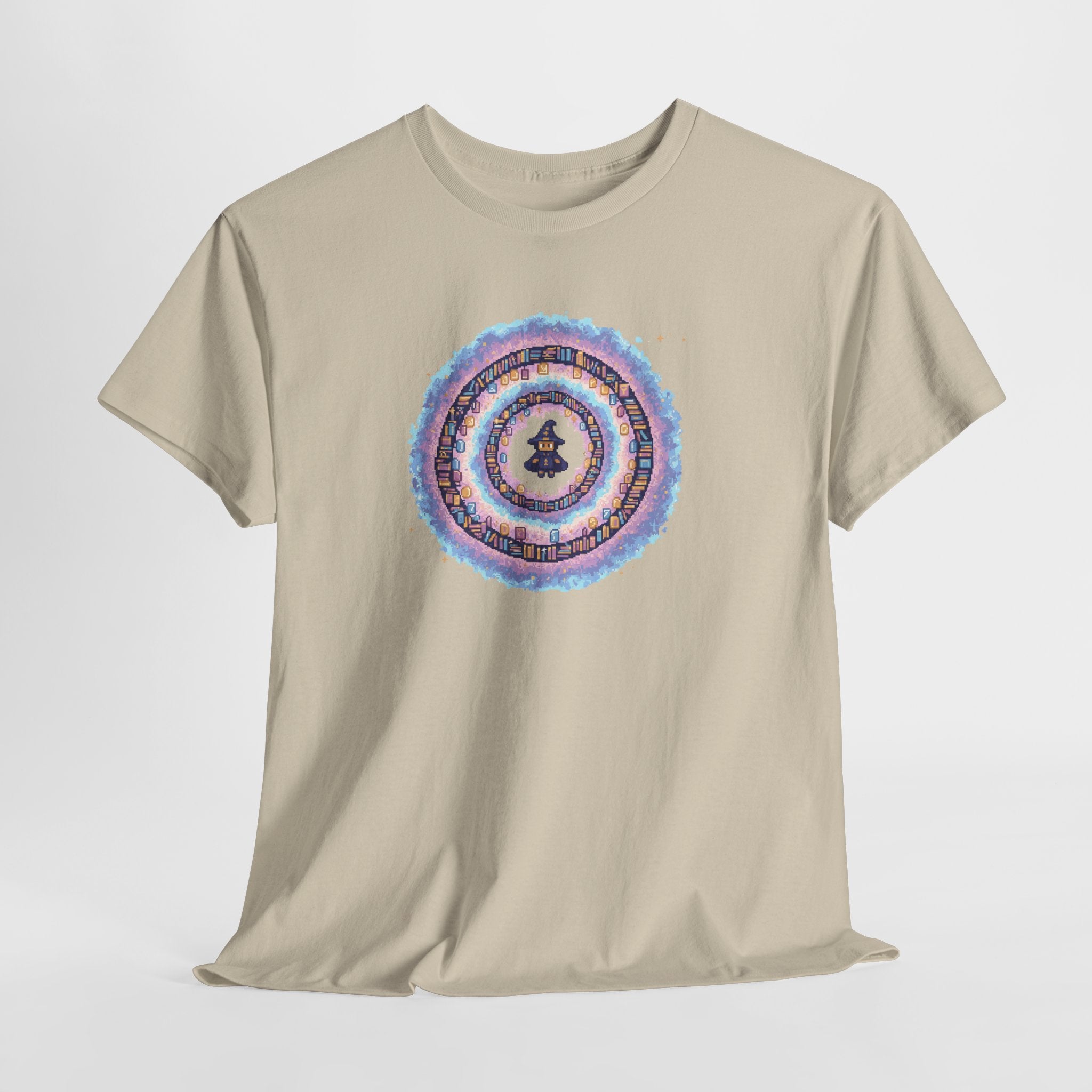 Pixel Wizard Book Vortex T-Shirt | Cute Magic Graphic Tee | Pastel Fantasy Reader Shirt | Retro Gaming Gift | Gildan 5000