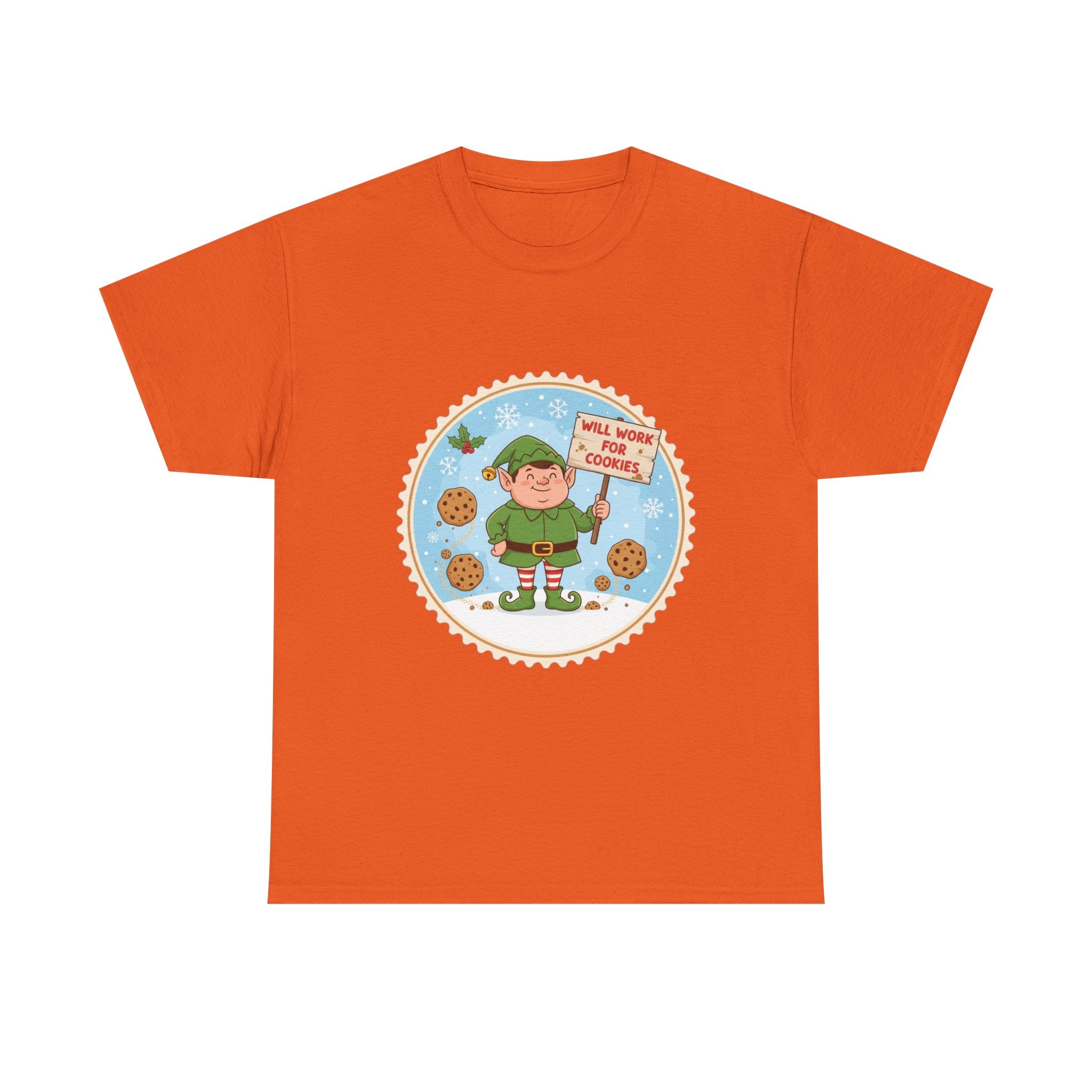 Funny Christmas T-Shirt: "Will Work for Cookies" Elf Graphic Tee