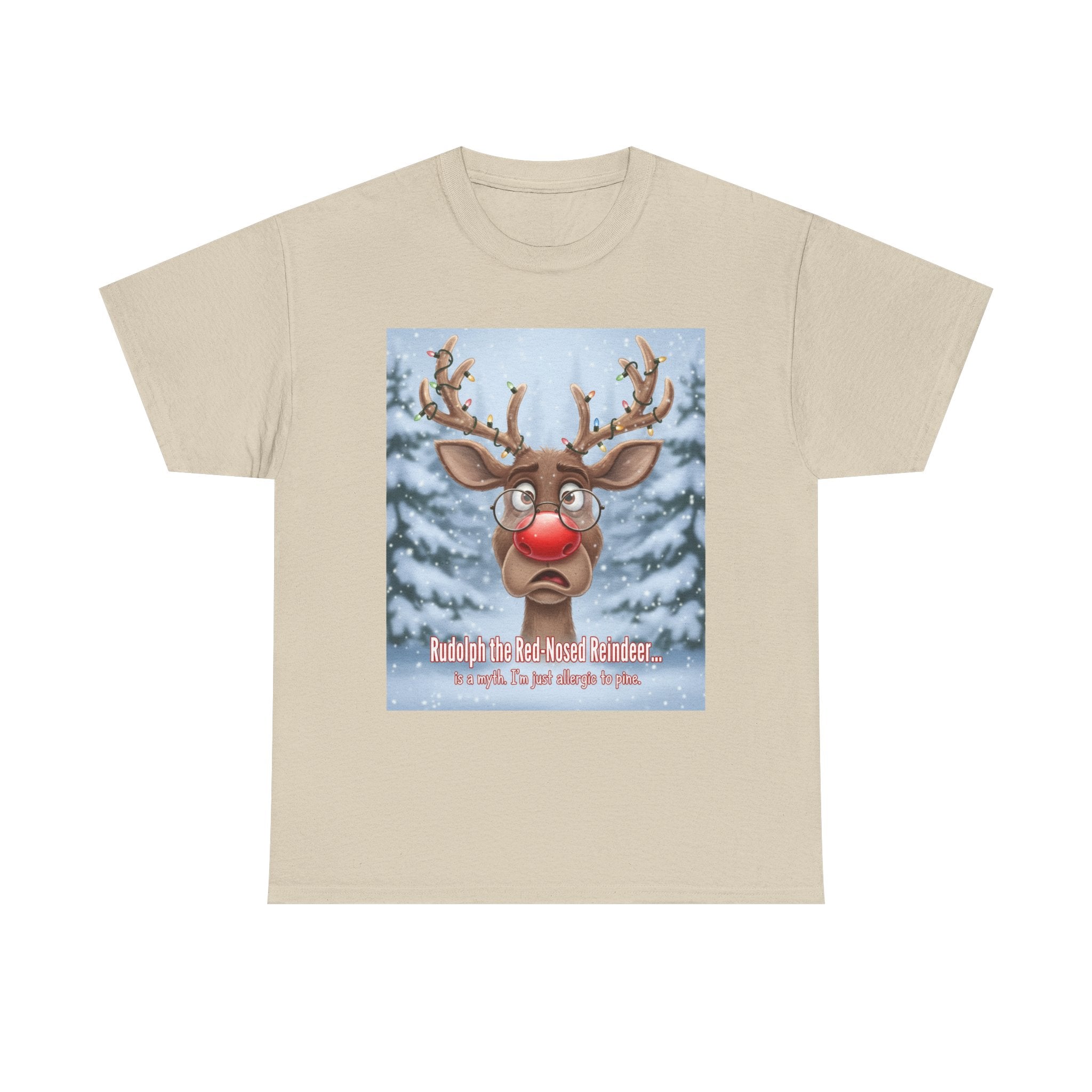 Funny Christmas T-Shirt: "Allergic to Pine" Rudolph Humor Graphic Tee