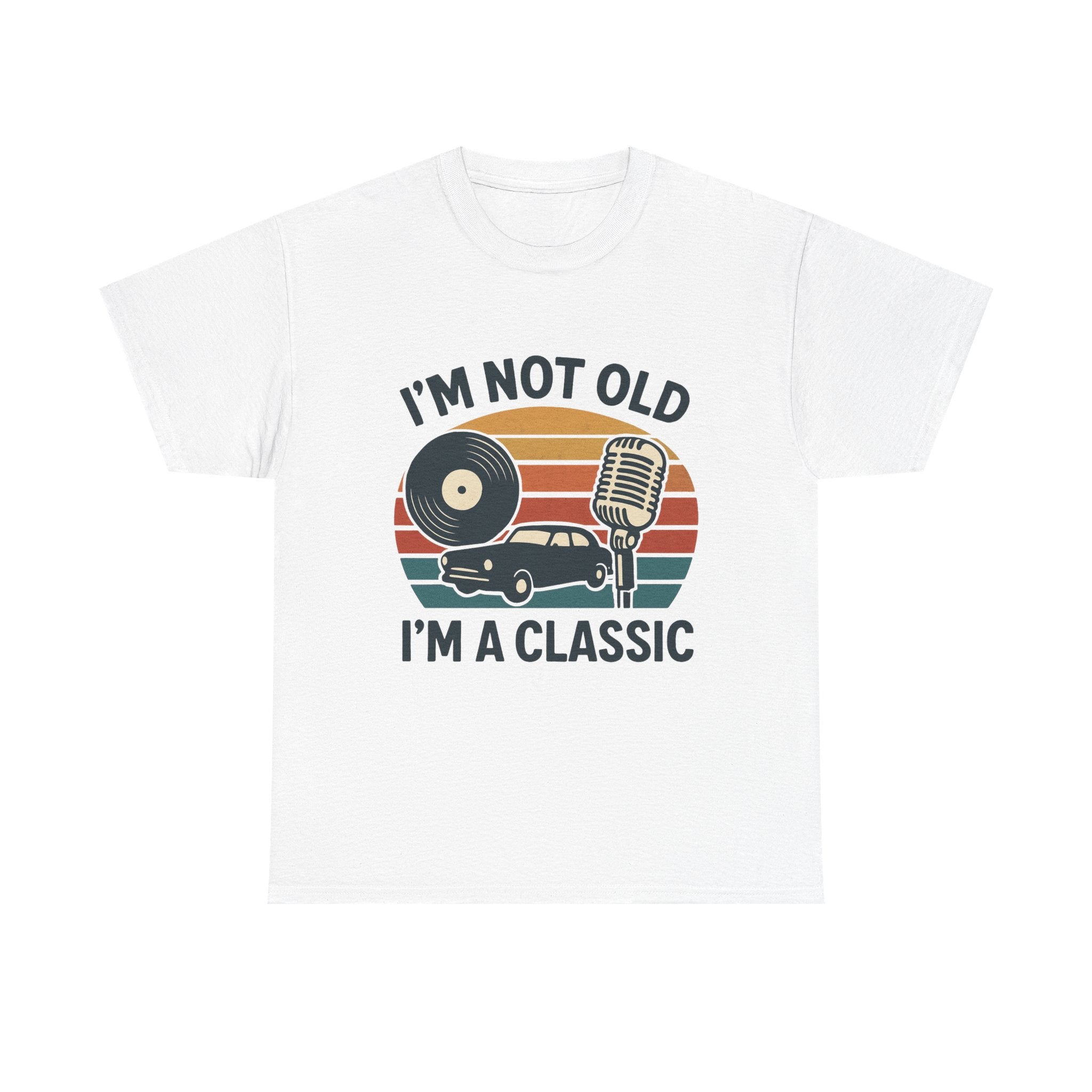 “I’m Not Old, I’m a Classic” Vintage Retro T-Shirt – Funny Birthday Tee for Men & Women Who Love Cars, Music & Nostalgia