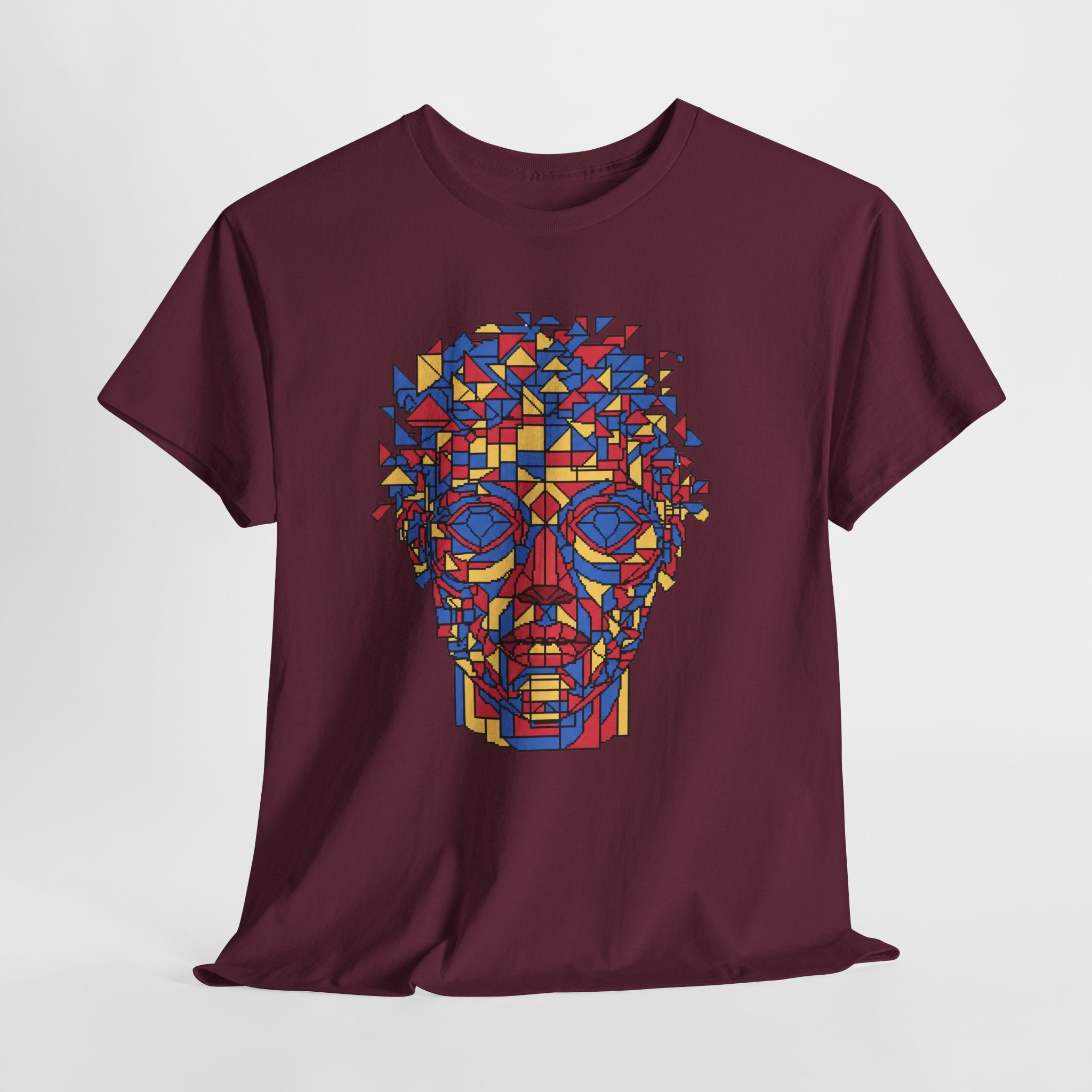 Geometric Face T-Shirt | Pixel Art Abstract Portrait Tee | Cubism Style Graphic Shirt | Primary Colors Art Gift | Gildan 5000
