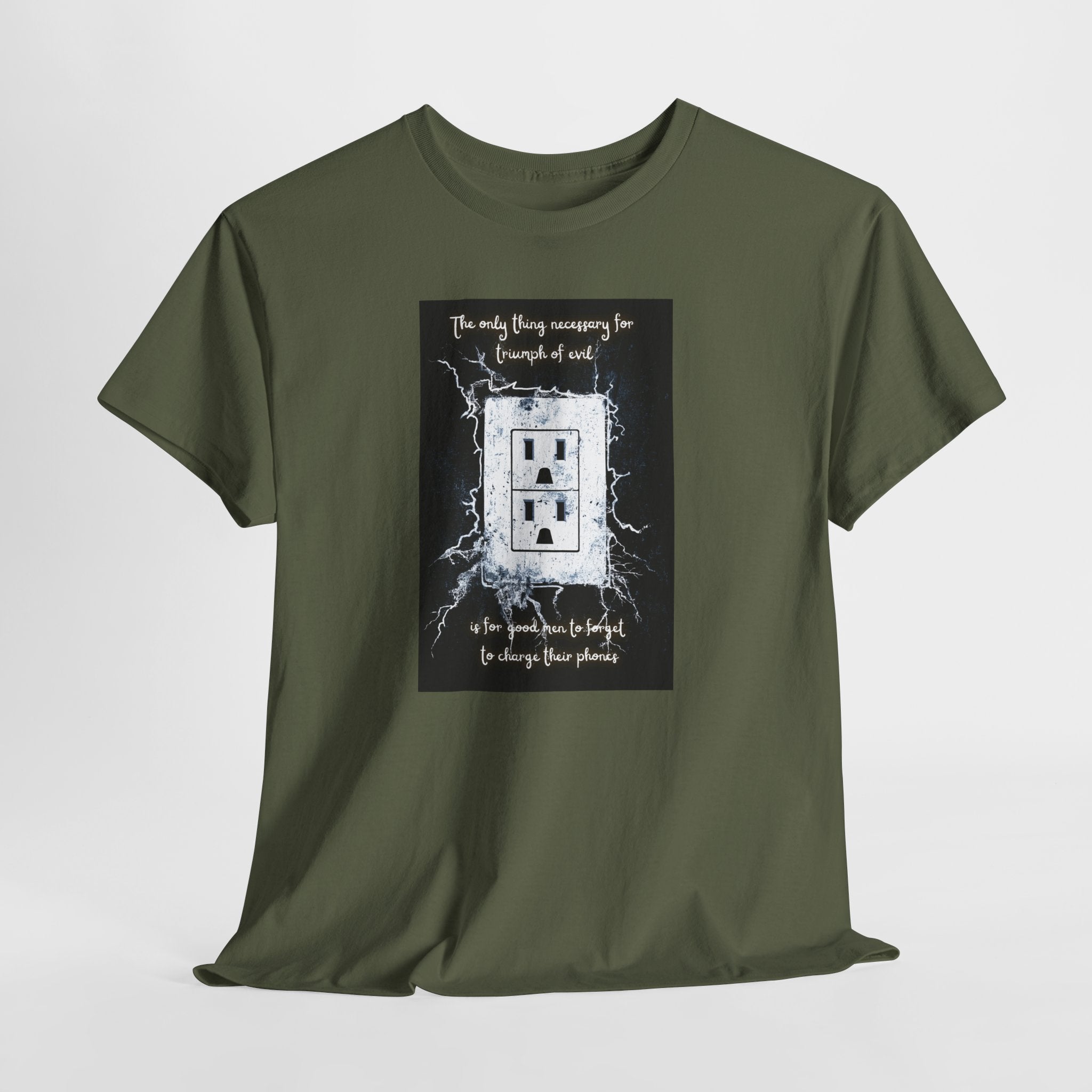 Charge Your Phone T-Shirt | Funny Tech Quote Tee | Triumph of Evil Meme Shirt | Low Battery Humor Apparel | Gildan 5000