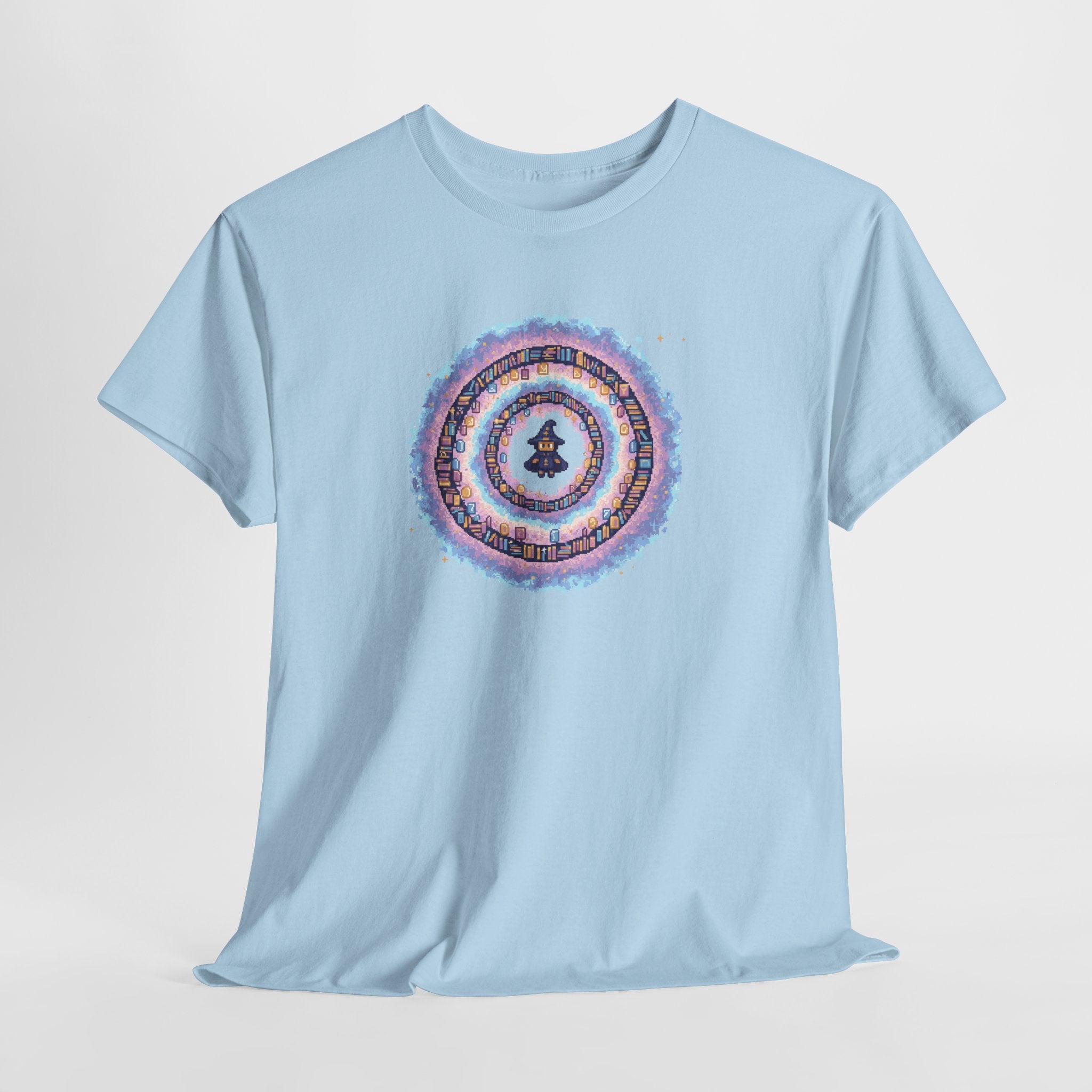 Pixel Wizard Book Vortex T-Shirt | Cute Magic Graphic Tee | Pastel Fantasy Reader Shirt | Retro Gaming Gift | Gildan 5000