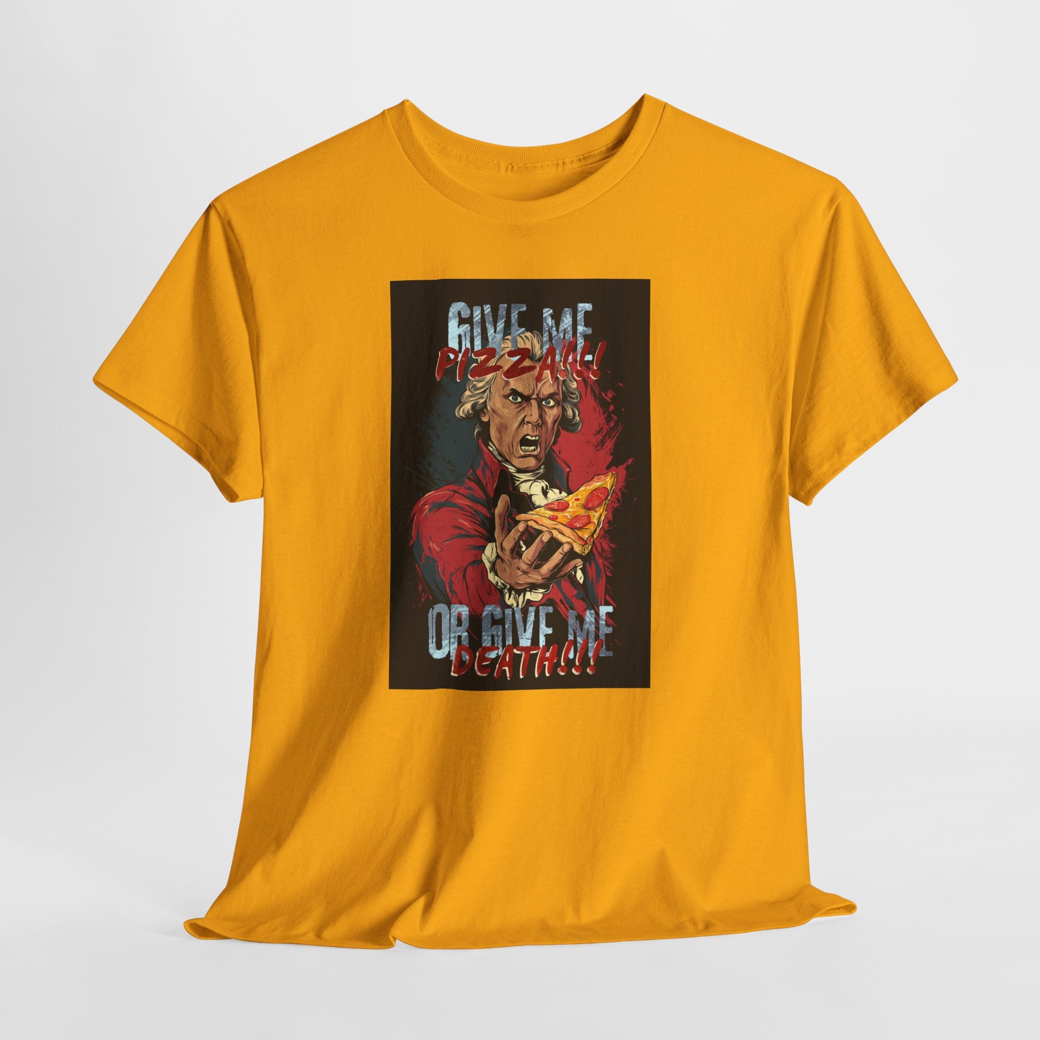 Give Me Pizza or Give Me Death T-Shirt | Funny Patrick Henry Parody Tee | Pizza Lover Gift | Revolutionary War Humor Apparel | Gildan 5000