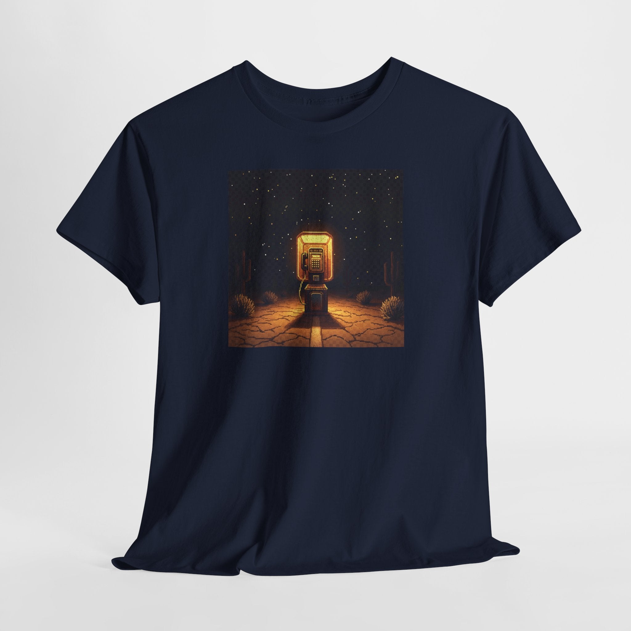 Desert Payphone T-Shirt | Pixel Art Retro Phone Booth Tee | Lofi Aesthetic Graphic Shirt | Road Trip Nostalgia Gift | Gildan 5000