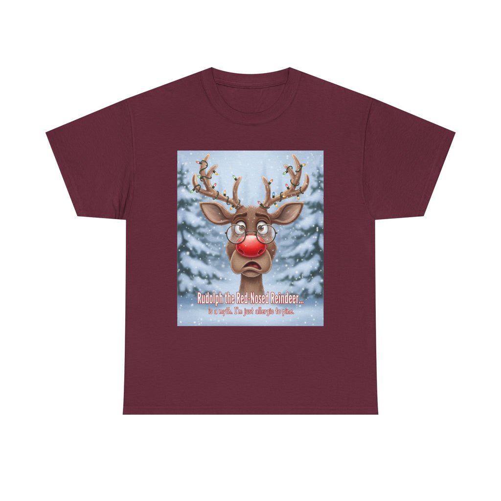 Funny Christmas T-Shirt: "Allergic to Pine" Rudolph Humor Graphic Tee