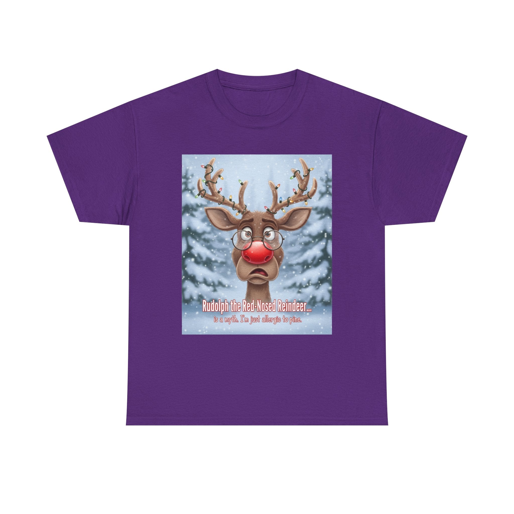 Funny Christmas T-Shirt: "Allergic to Pine" Rudolph Humor Graphic Tee