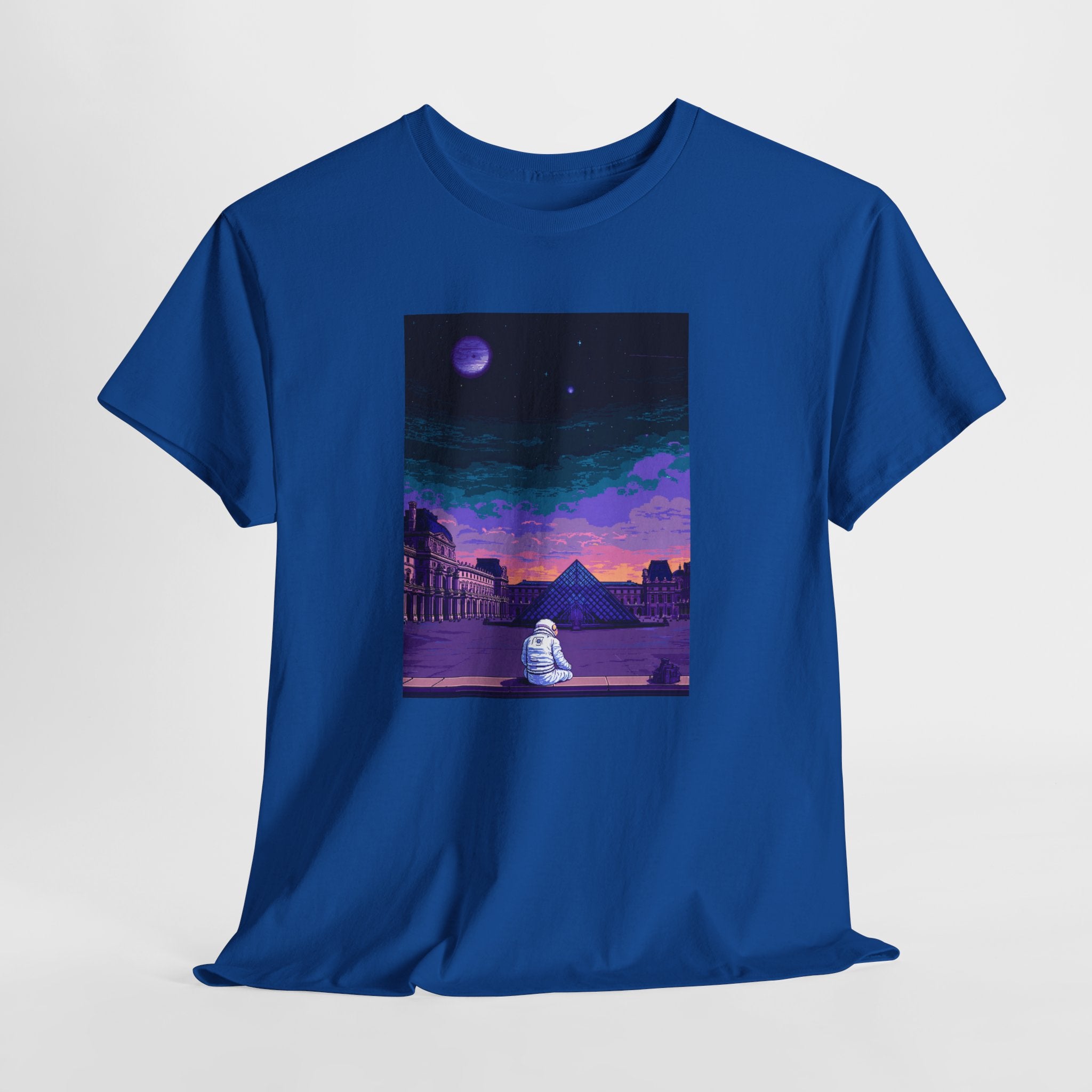 Pixel Art Astronaut T-Shirt | Vaporwave Louvre Pyramid Tee | Retro Synthwave Aesthetic Shirt | Space Traveler Gift | Gildan 5000
