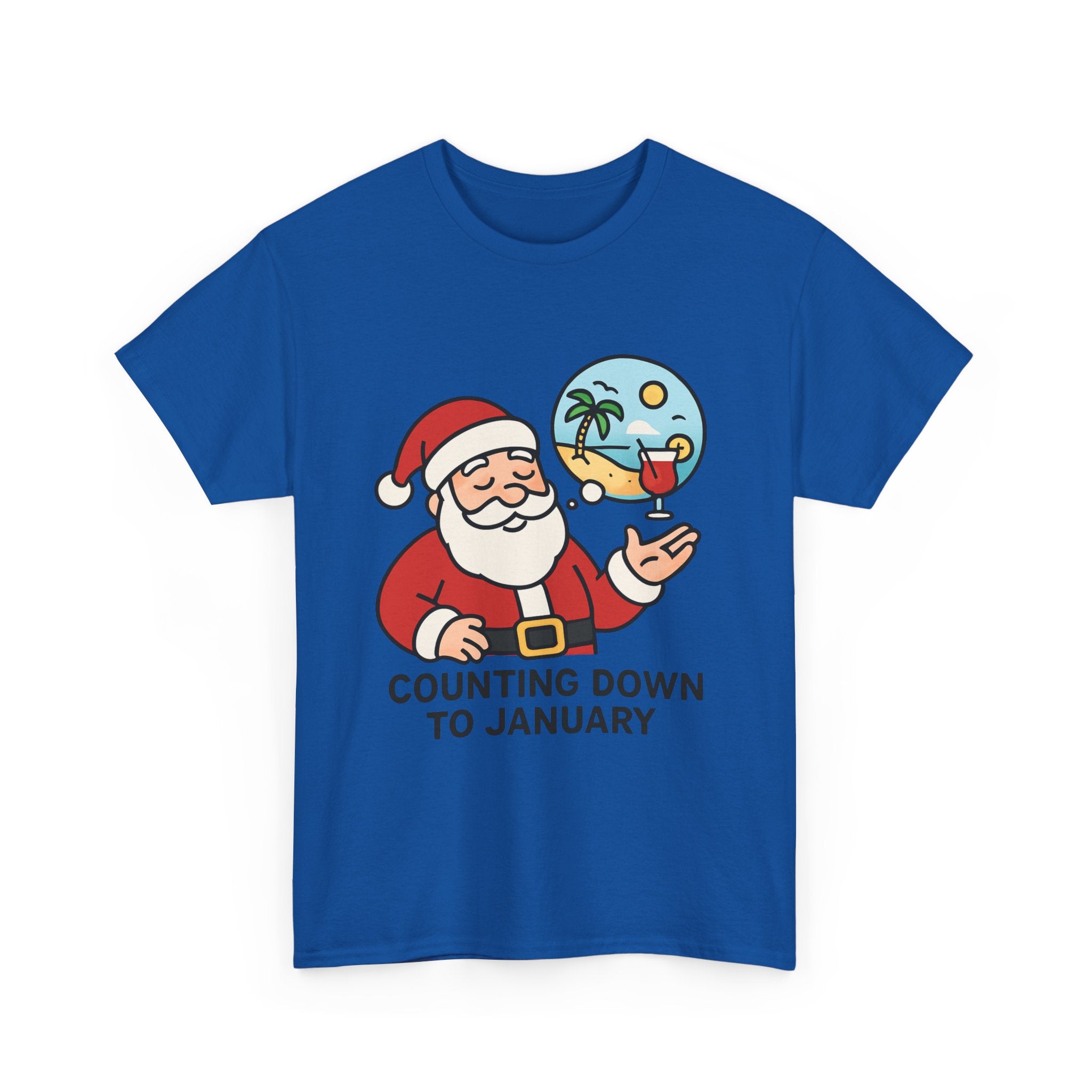 Counting Down to January T-Shirt | Funny Santa Vacation Graphic Tee | Post-Holiday Humor Gift | Gildan 5000