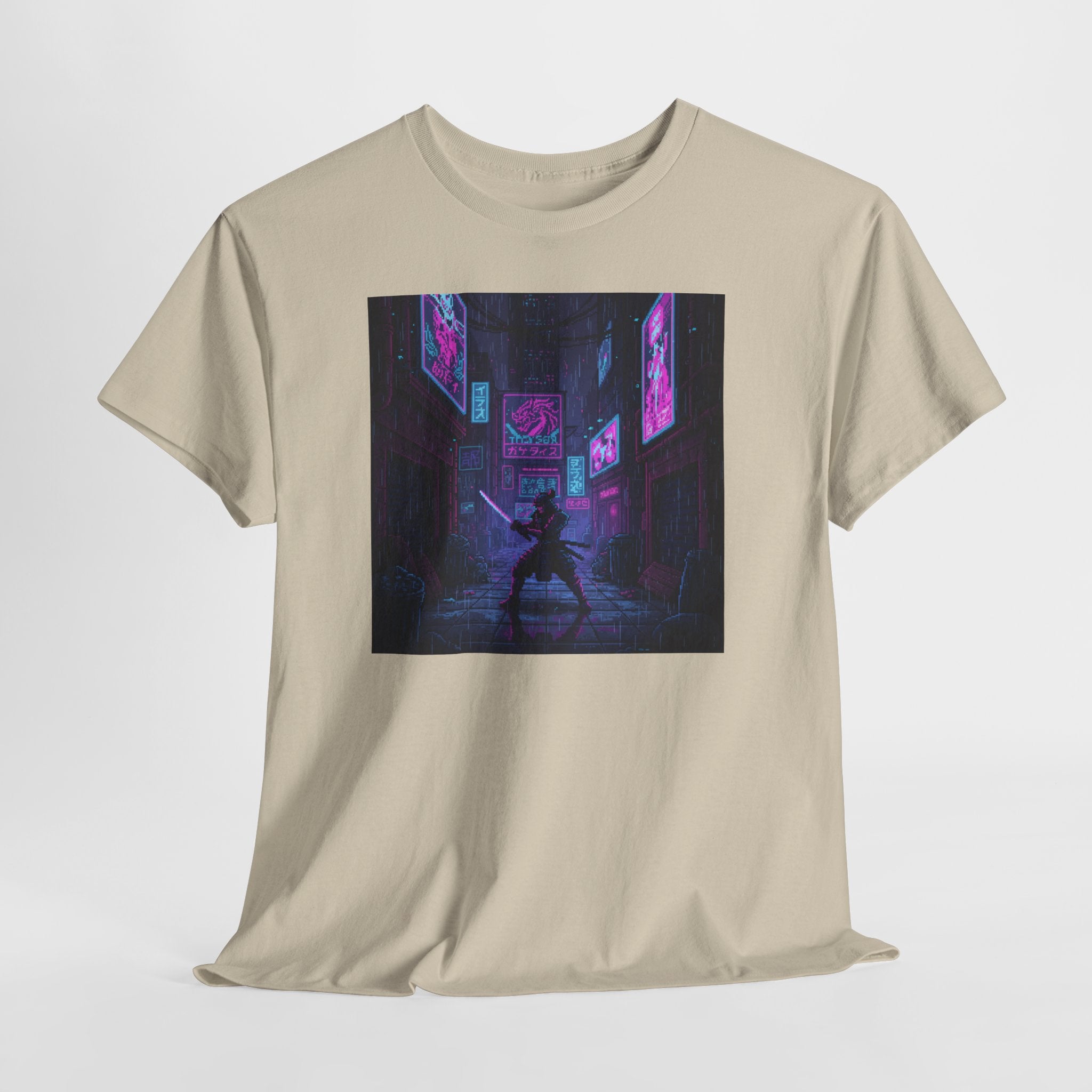 Cyberpunk Samurai T-Shirt | Pixel Art Neon Katana Tee | Retro Futuristic Graphic Shirt | Synthwave Gaming Gift | Gildan 5000