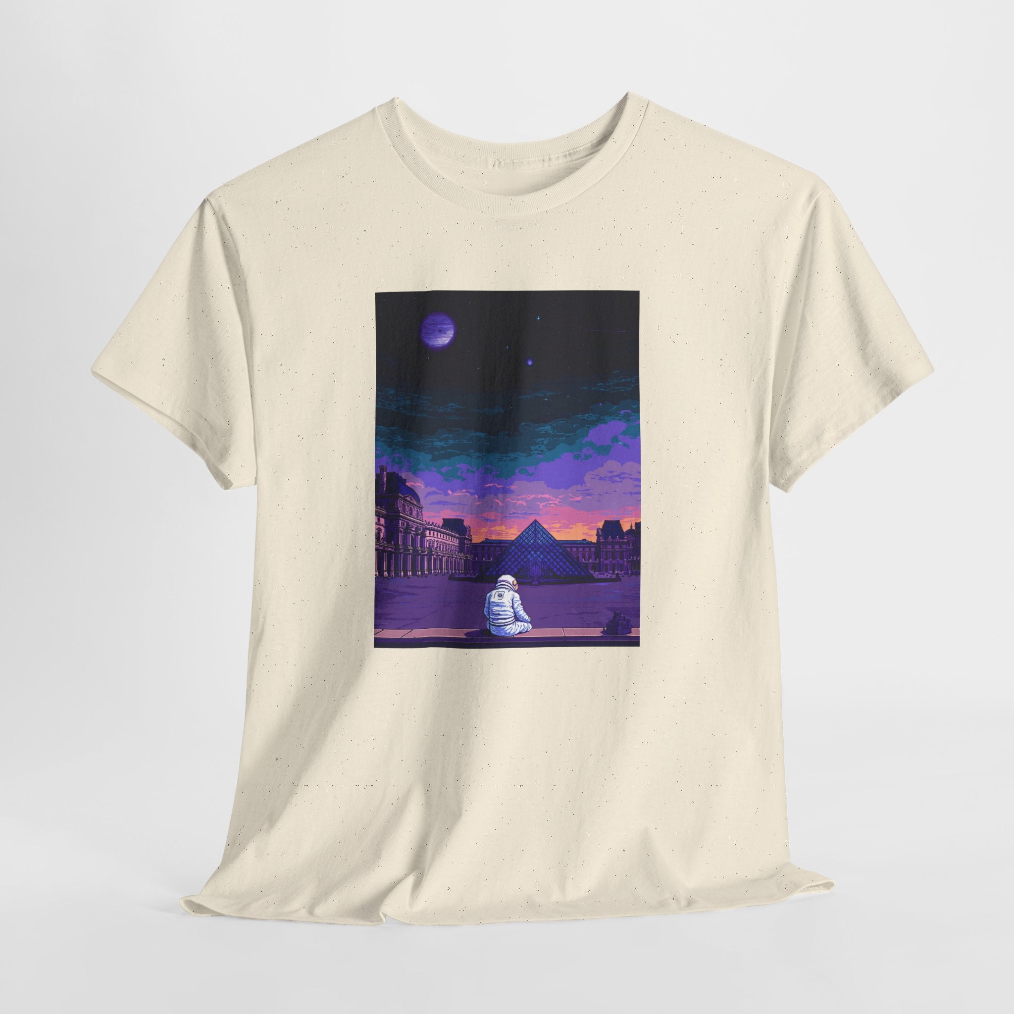 Pixel Art Astronaut T-Shirt | Vaporwave Louvre Pyramid Tee | Retro Synthwave Aesthetic Shirt | Space Traveler Gift | Gildan 5000