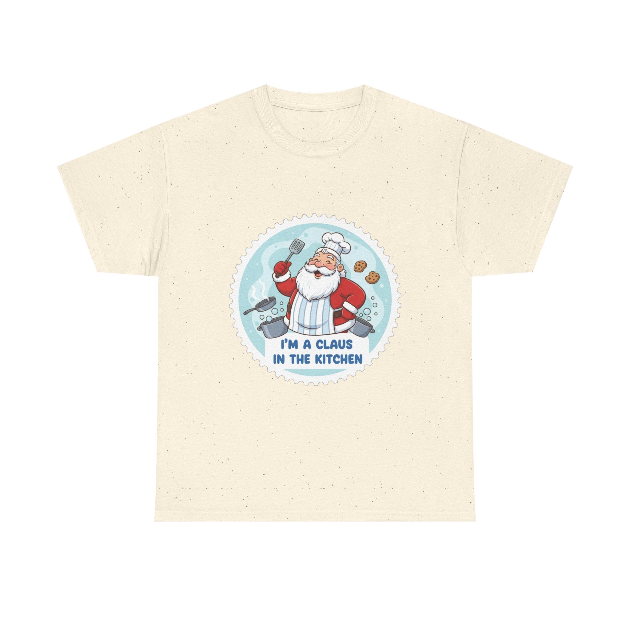 Funny Christmas T-Shirt: "Claus in the Kitchen" Chef Santa Graphic Tee