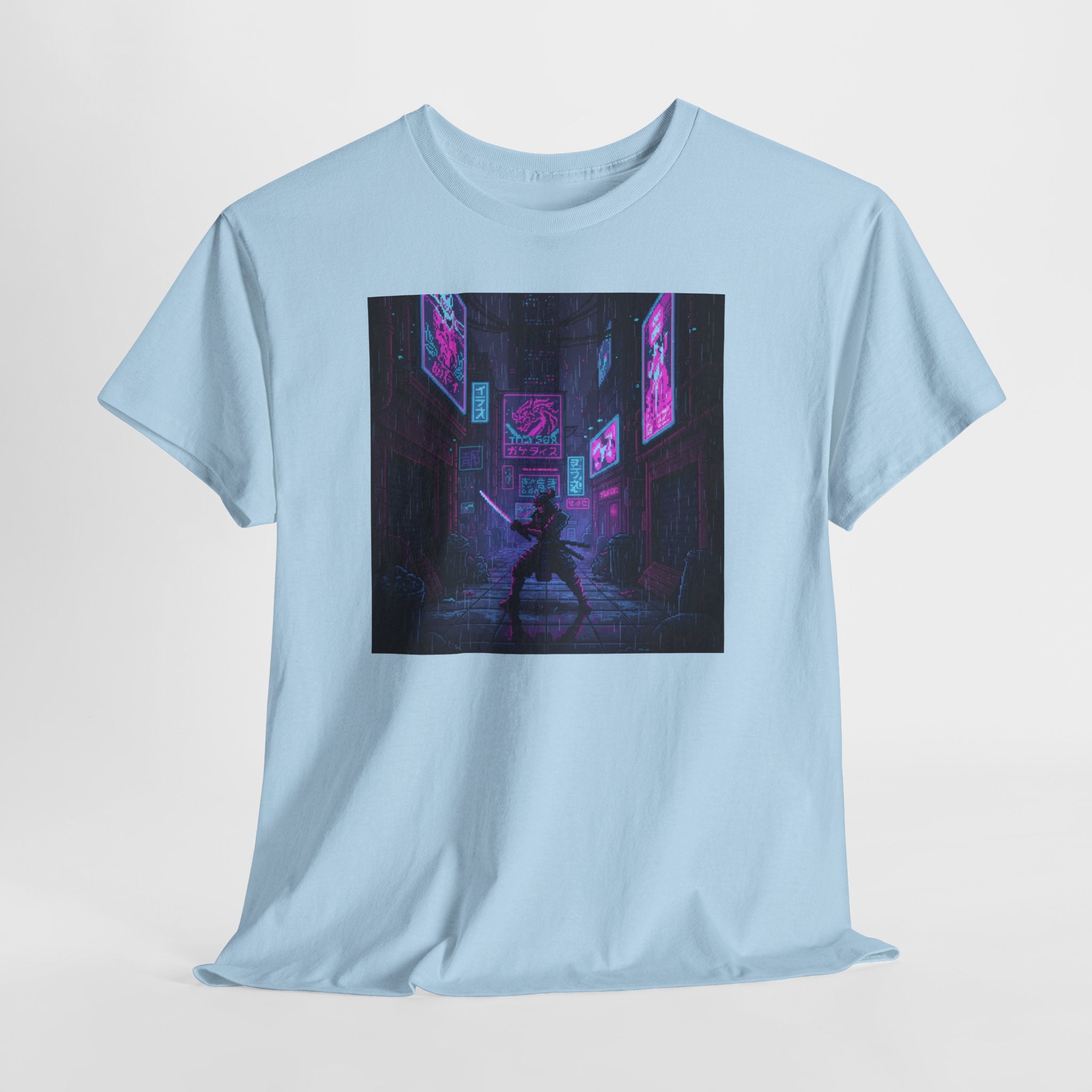 Cyberpunk Samurai T-Shirt | Pixel Art Neon Katana Tee | Retro Futuristic Graphic Shirt | Synthwave Gaming Gift | Gildan 5000