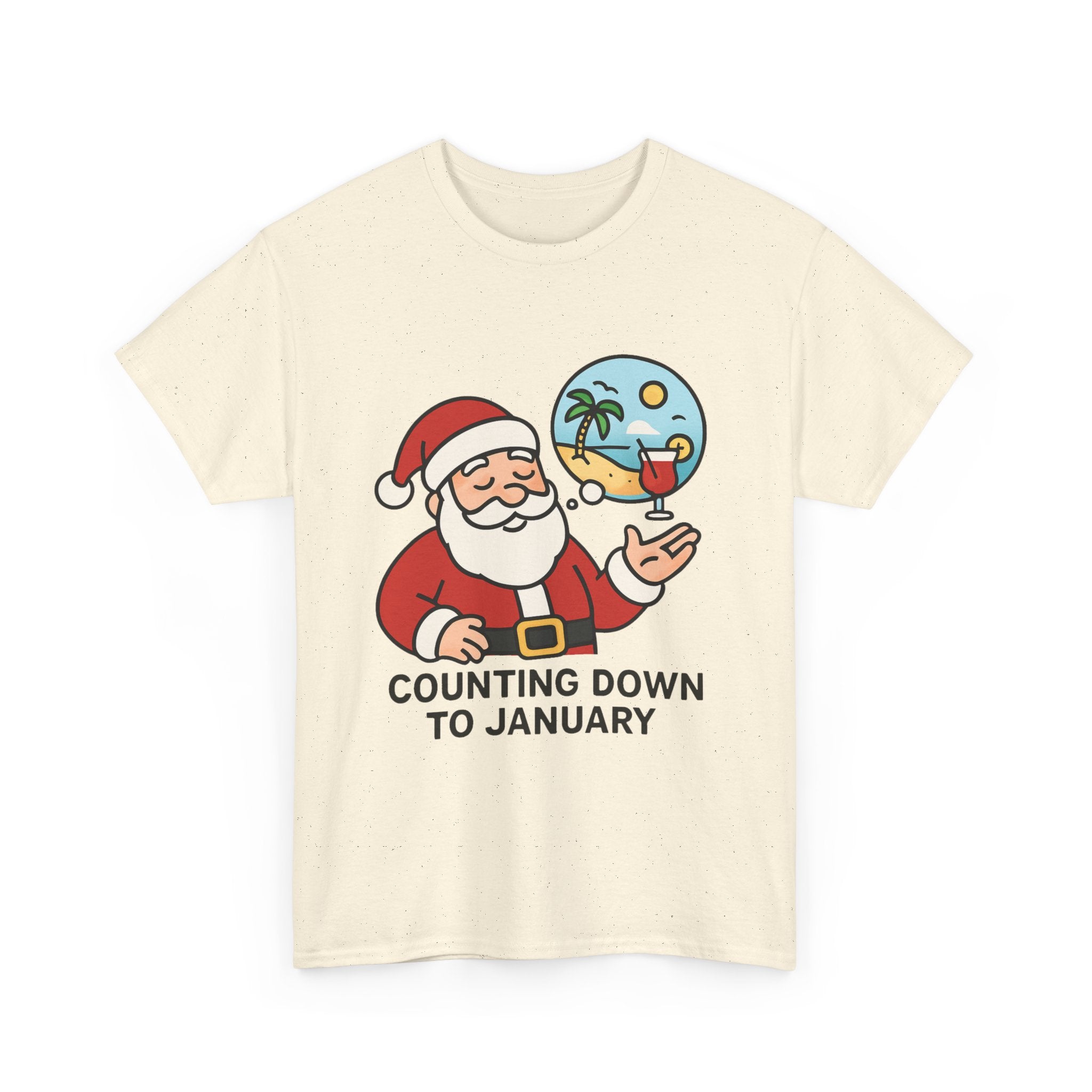 Counting Down to January T-Shirt | Funny Santa Vacation Graphic Tee | Post-Holiday Humor Gift | Gildan 5000