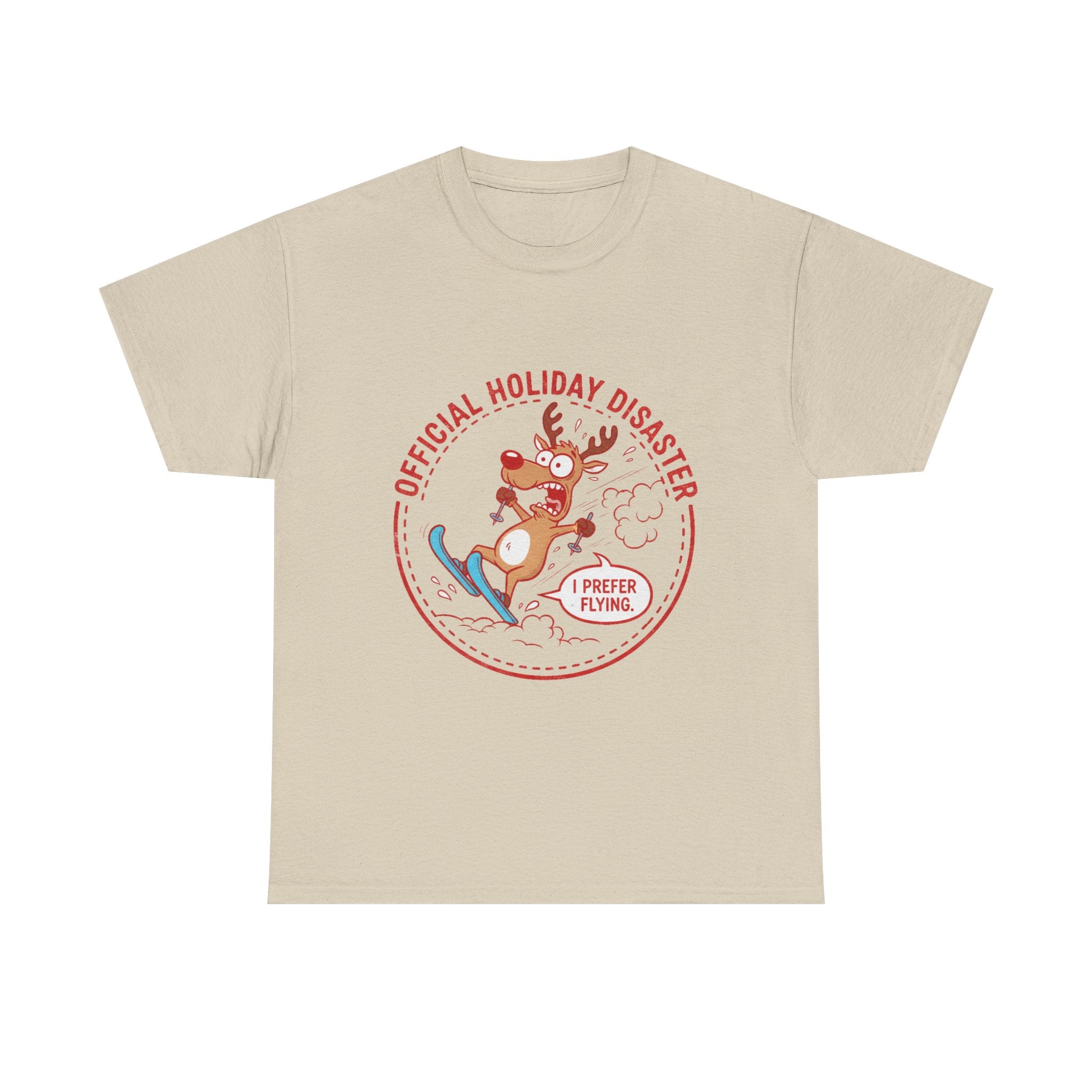 Funny Christmas T-Shirt: "Official Holiday Disaster" Skiing Reindeer Graphic Tee