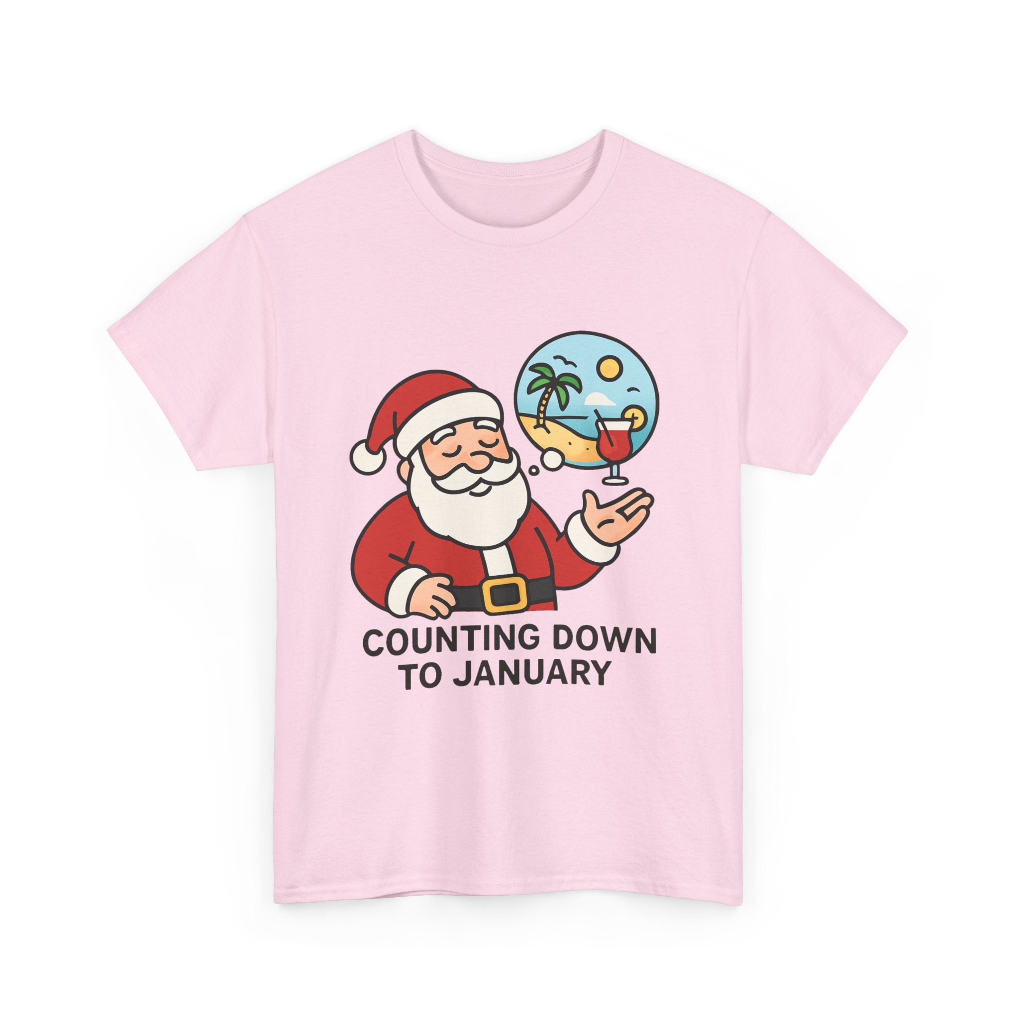 Counting Down to January T-Shirt | Funny Santa Vacation Graphic Tee | Post-Holiday Humor Gift | Gildan 5000