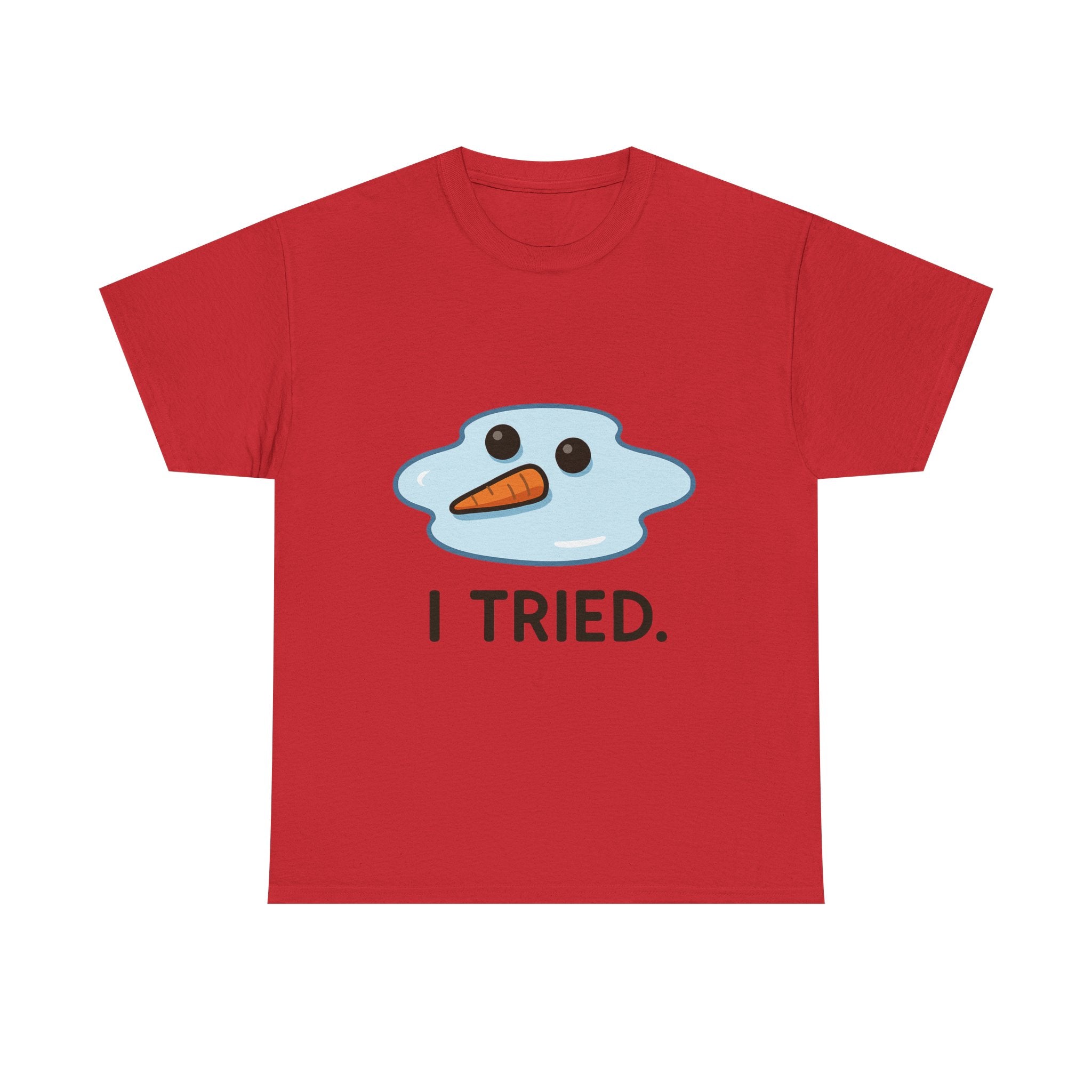 I Tried T-Shirt | Funny Melted Snowman Graphic Tee | Relatable Holiday Humor Gift | Gildan 5000