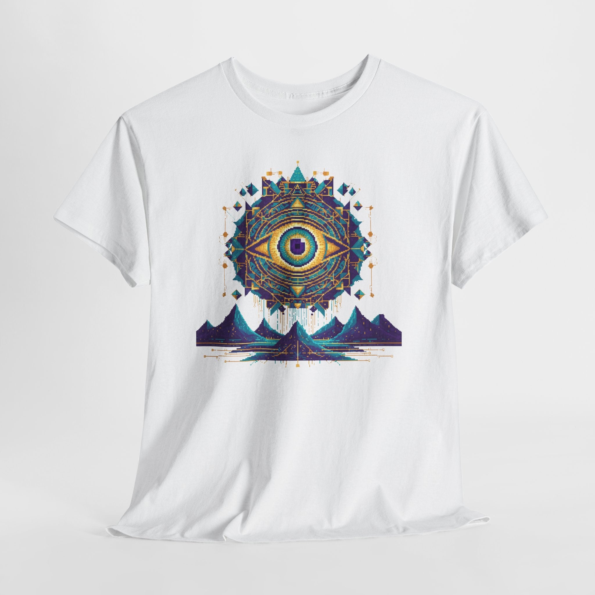 All-Seeing Eye T-Shirt | Pixel Art Sacred Geometry Tee | Psychedelic Third Eye Graphic Shirt | Occult Mandala Gift | Gildan 5000