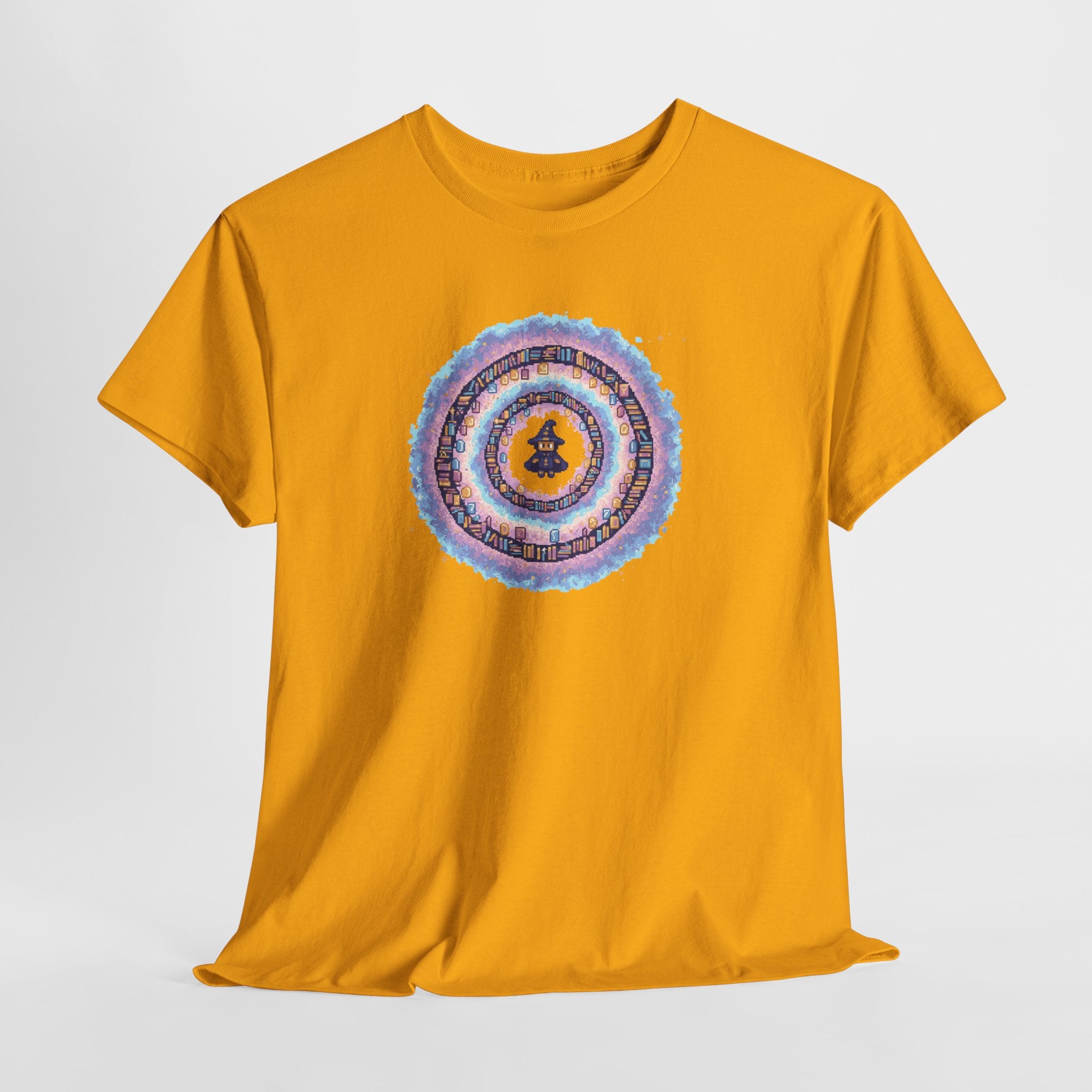 Pixel Wizard Book Vortex T-Shirt | Cute Magic Graphic Tee | Pastel Fantasy Reader Shirt | Retro Gaming Gift | Gildan 5000