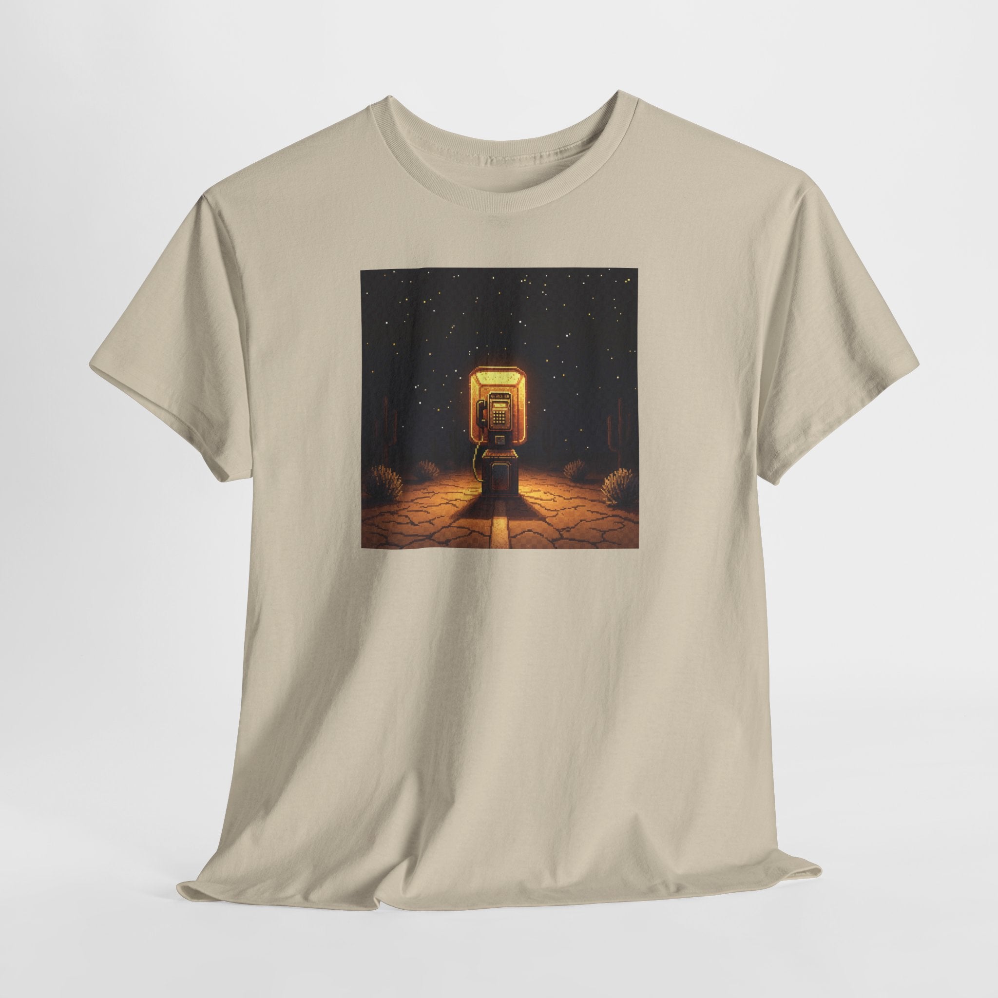 Desert Payphone T-Shirt | Pixel Art Retro Phone Booth Tee | Lofi Aesthetic Graphic Shirt | Road Trip Nostalgia Gift | Gildan 5000
