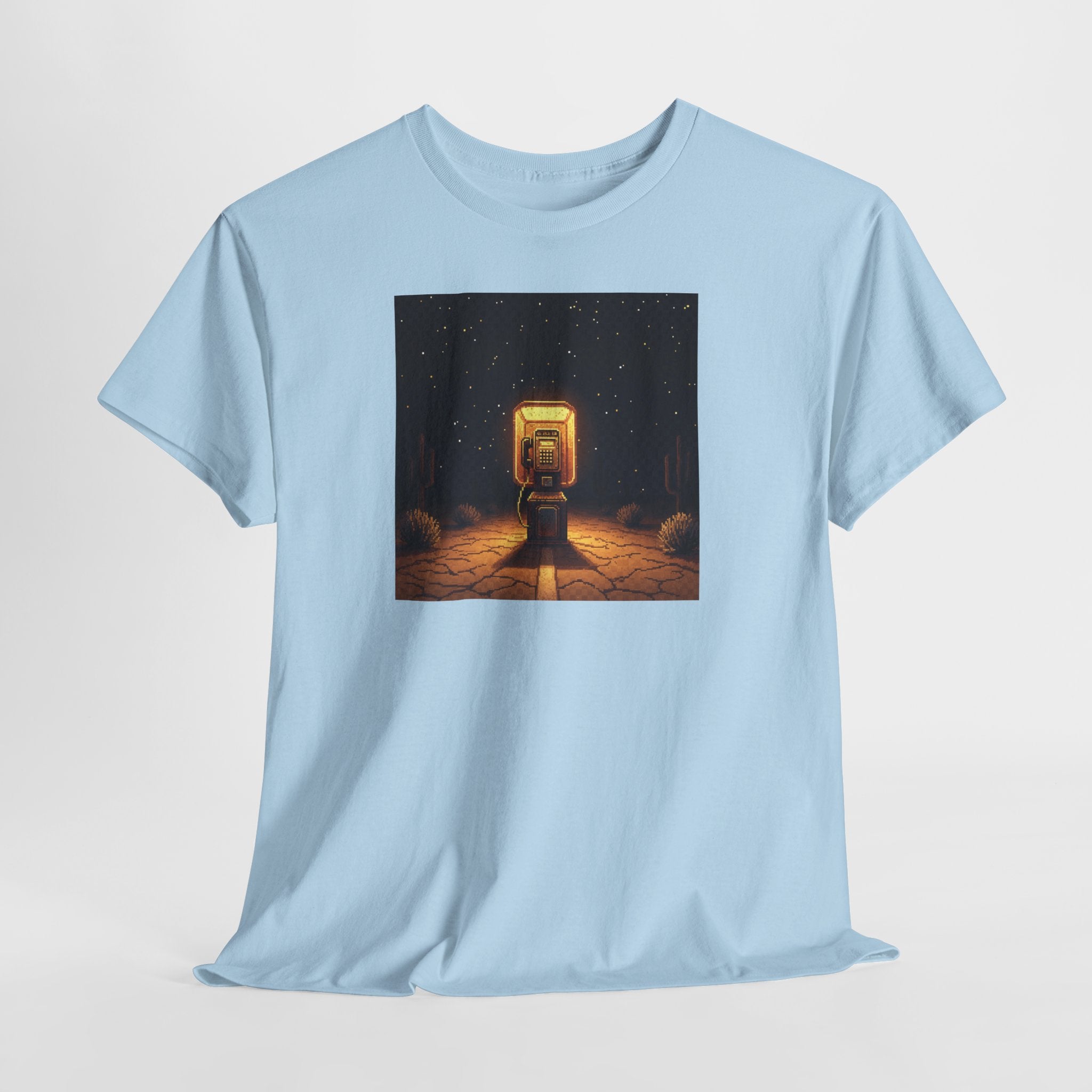 Desert Payphone T-Shirt | Pixel Art Retro Phone Booth Tee | Lofi Aesthetic Graphic Shirt | Road Trip Nostalgia Gift | Gildan 5000