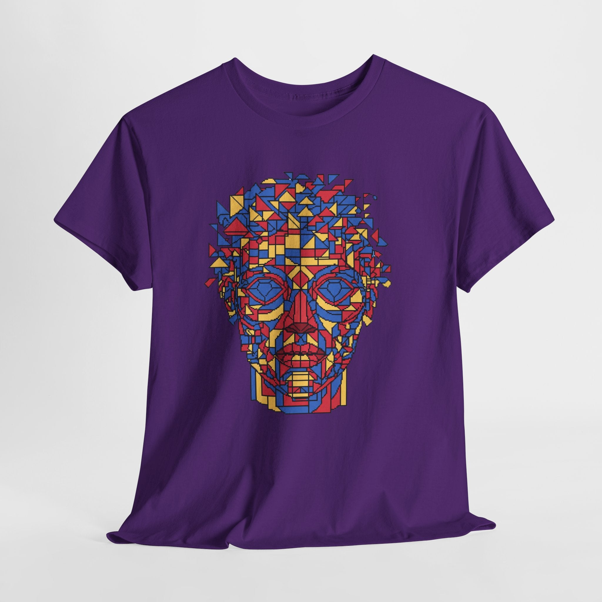 Geometric Face T-Shirt | Pixel Art Abstract Portrait Tee | Cubism Style Graphic Shirt | Primary Colors Art Gift | Gildan 5000