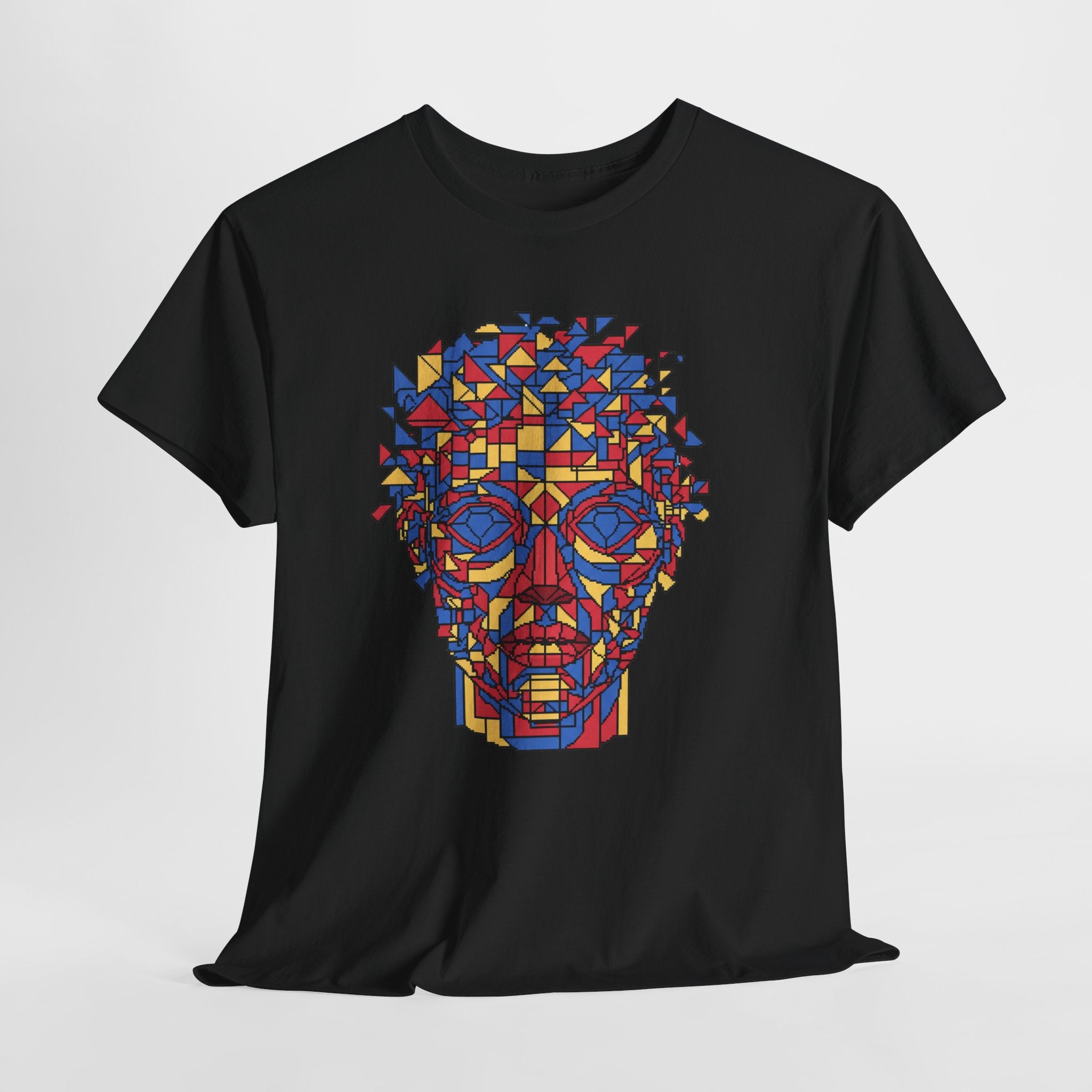 Geometric Face T-Shirt | Pixel Art Abstract Portrait Tee | Cubism Style Graphic Shirt | Primary Colors Art Gift | Gildan 5000
