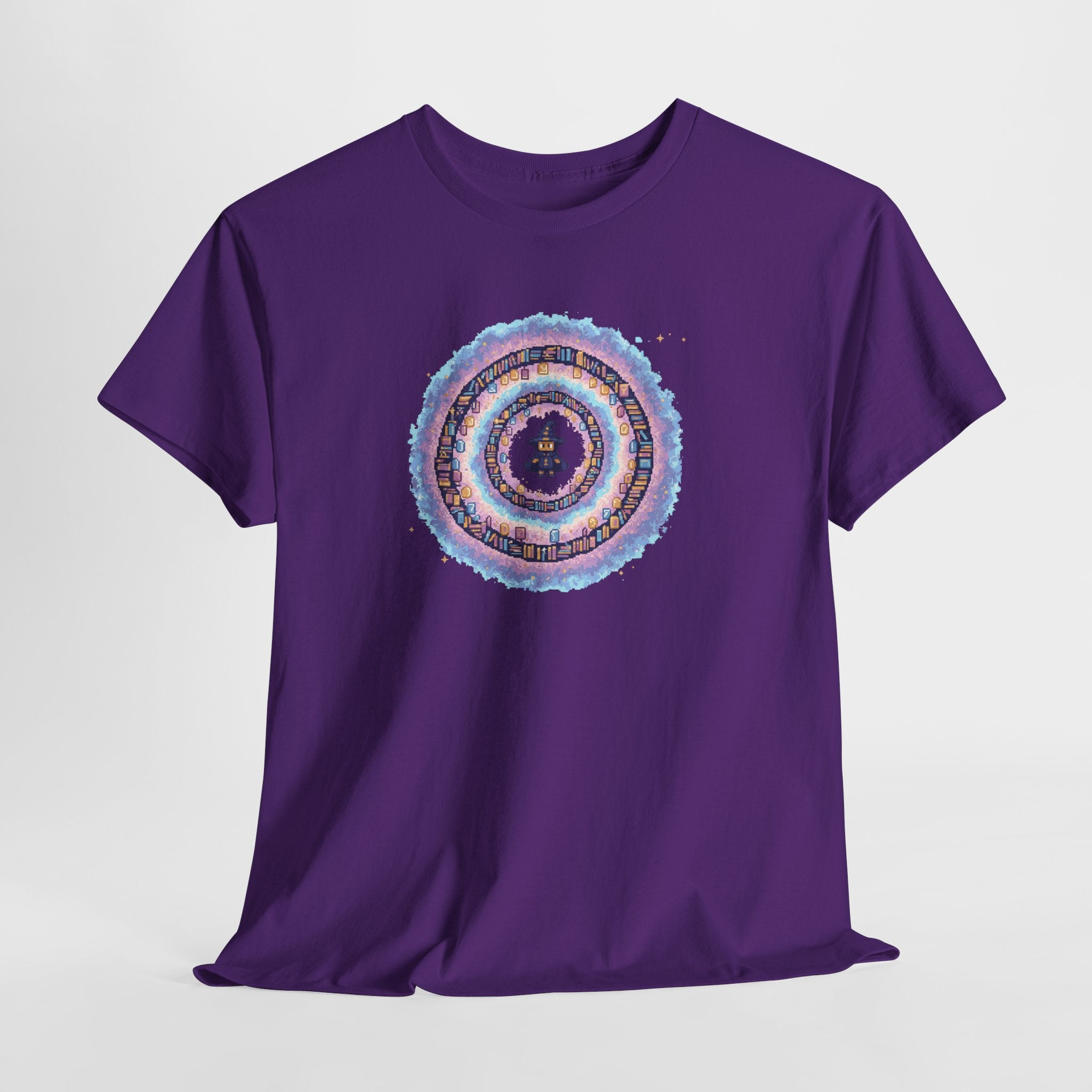 Pixel Wizard Book Vortex T-Shirt | Cute Magic Graphic Tee | Pastel Fantasy Reader Shirt | Retro Gaming Gift | Gildan 5000