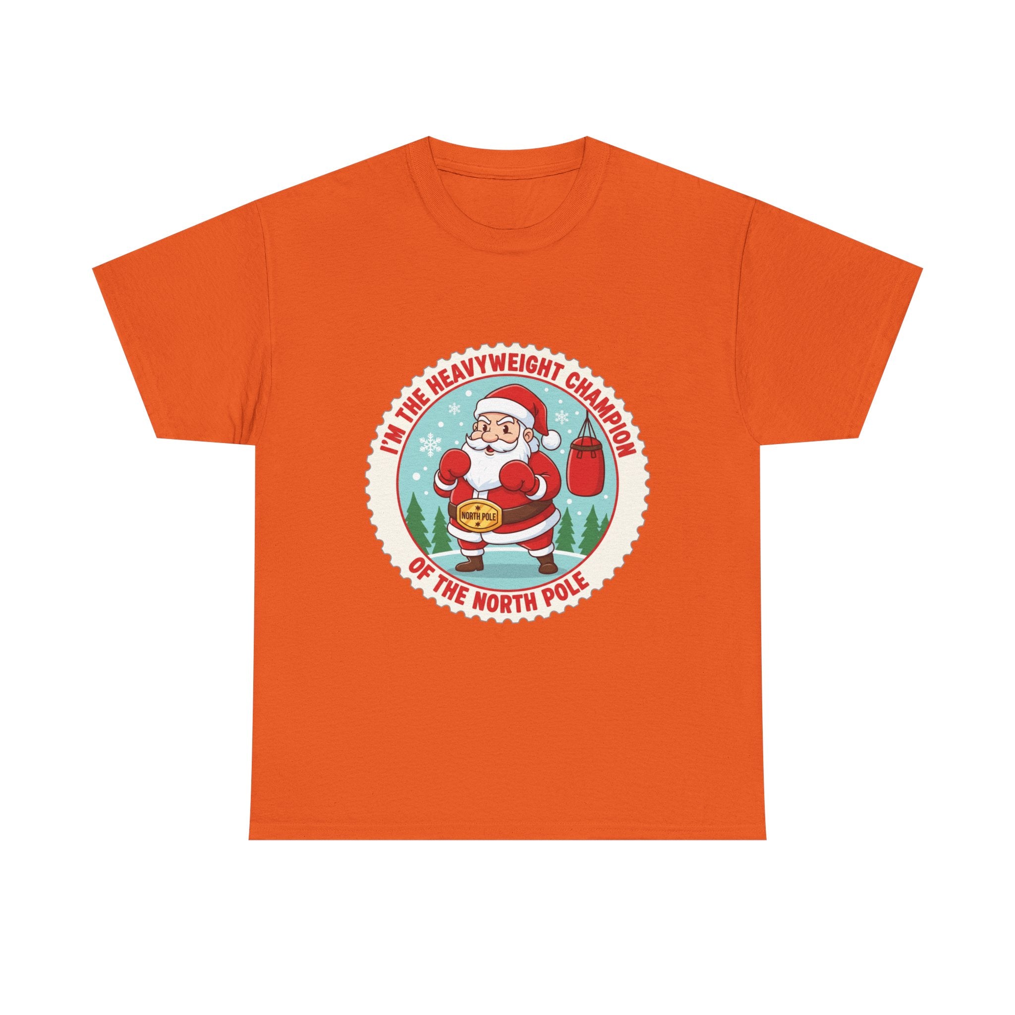 Funny Christmas T-Shirt: "Heavyweight Champion of the North Pole" Boxing Santa Graphic Tee