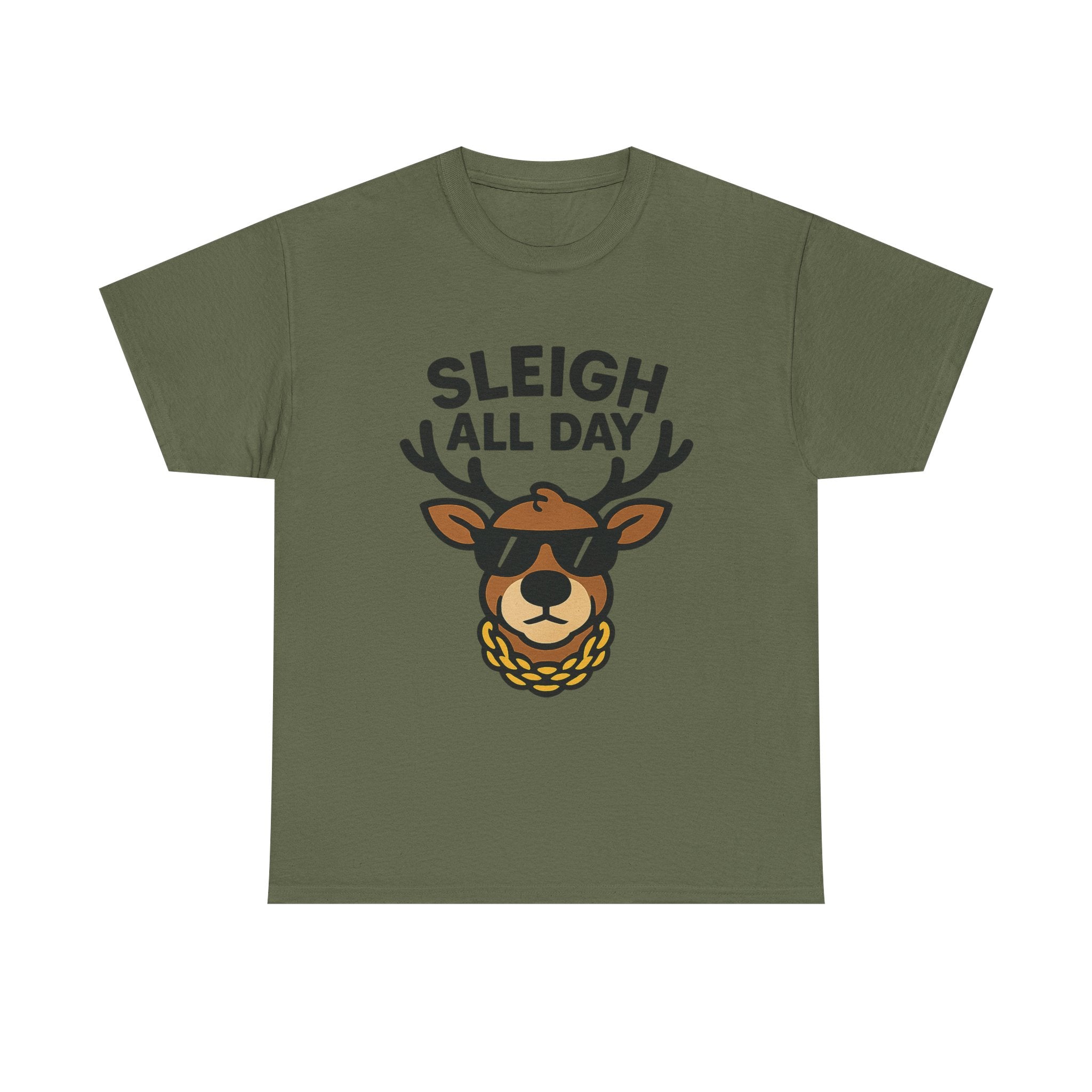 Sleigh All Day T-Shirt | Cool Reindeer Graphic Tee | Funny Christmas Party Shirt | Gildan 5000