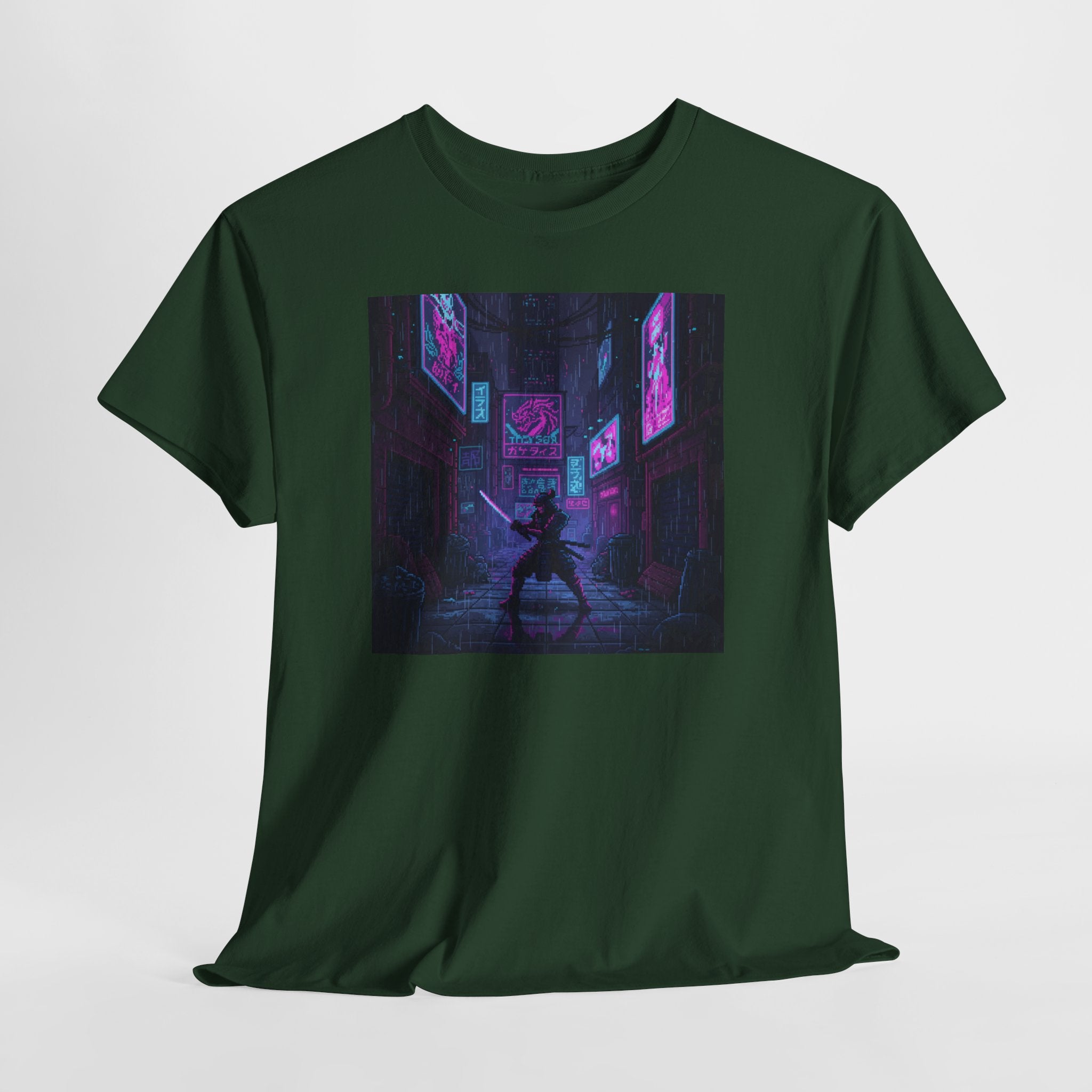 Cyberpunk Samurai T-Shirt | Pixel Art Neon Katana Tee | Retro Futuristic Graphic Shirt | Synthwave Gaming Gift | Gildan 5000