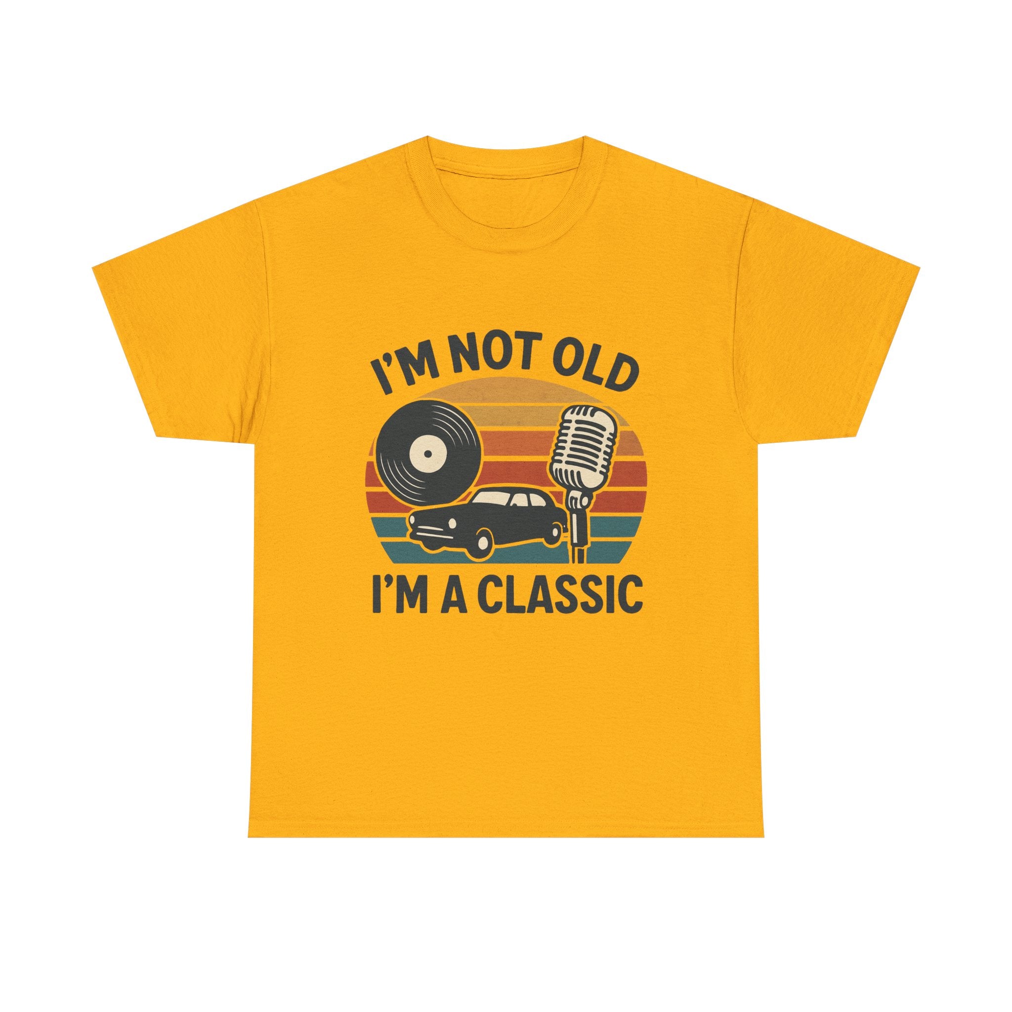 “I’m Not Old, I’m a Classic” Vintage Retro T-Shirt – Funny Birthday Tee for Men & Women Who Love Cars, Music & Nostalgia