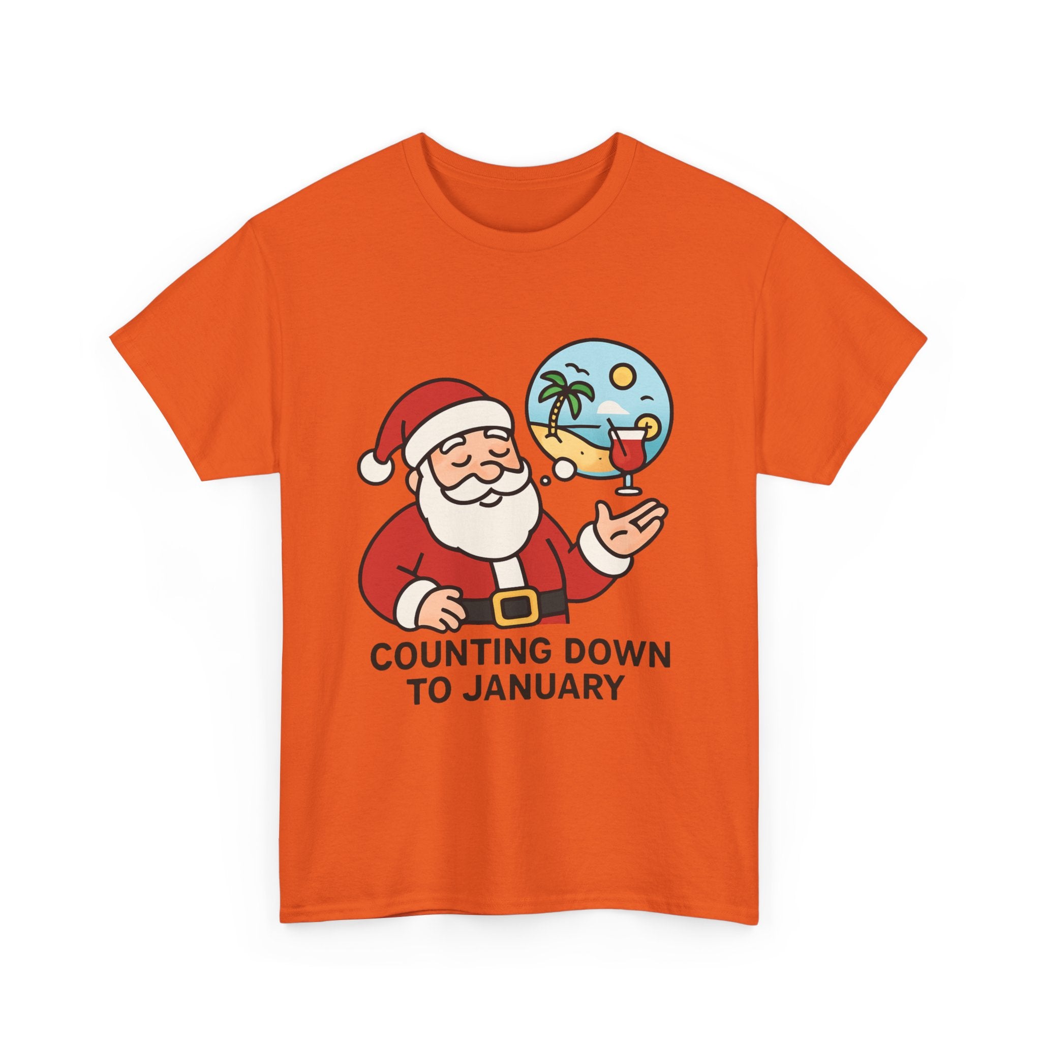 Counting Down to January T-Shirt | Funny Santa Vacation Graphic Tee | Post-Holiday Humor Gift | Gildan 5000