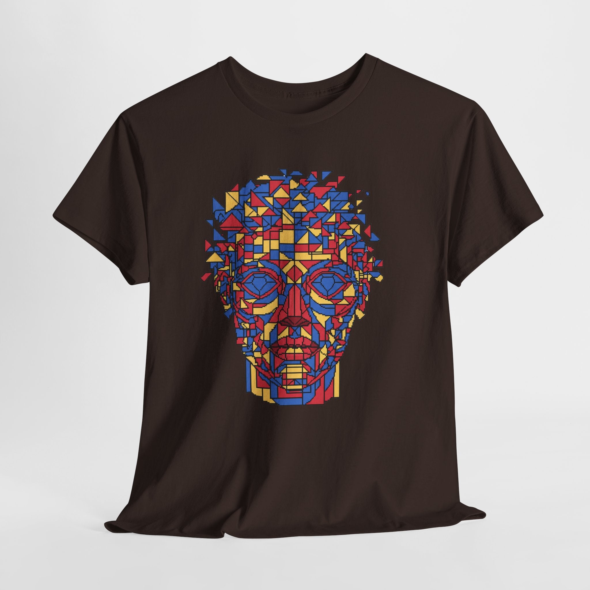Geometric Face T-Shirt | Pixel Art Abstract Portrait Tee | Cubism Style Graphic Shirt | Primary Colors Art Gift | Gildan 5000