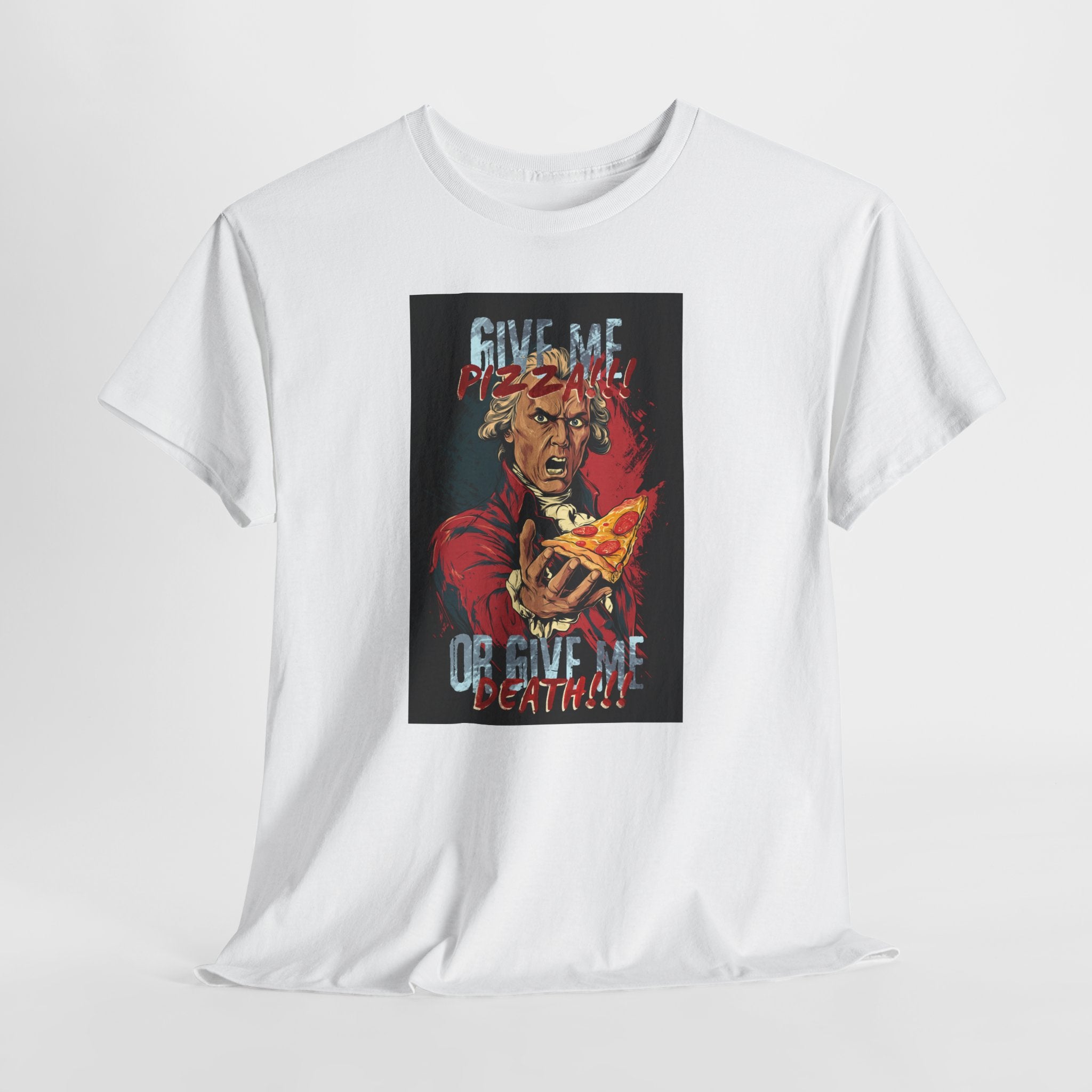 Give Me Pizza or Give Me Death T-Shirt | Funny Patrick Henry Parody Tee | Pizza Lover Gift | Revolutionary War Humor Apparel | Gildan 5000