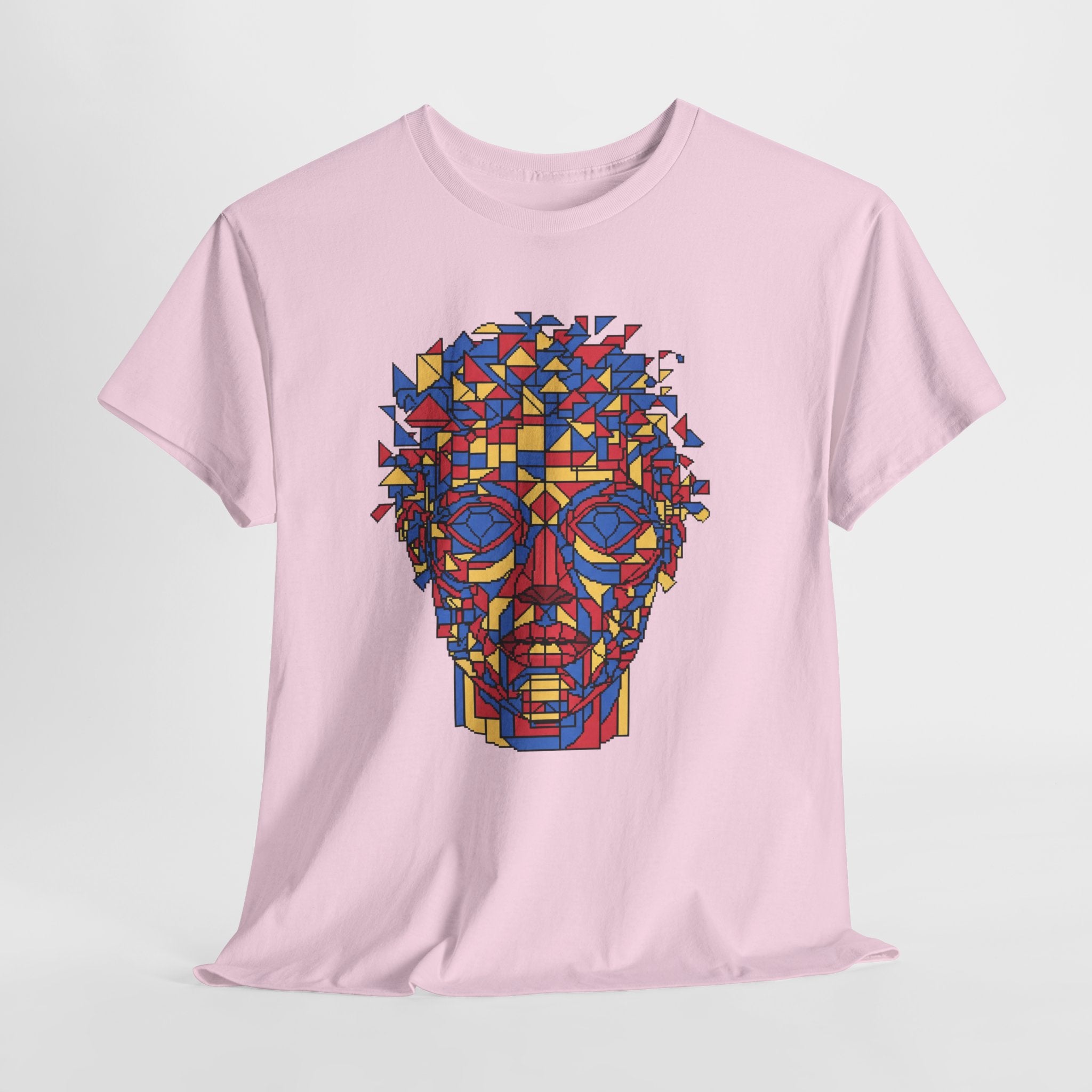 Geometric Face T-Shirt | Pixel Art Abstract Portrait Tee | Cubism Style Graphic Shirt | Primary Colors Art Gift | Gildan 5000