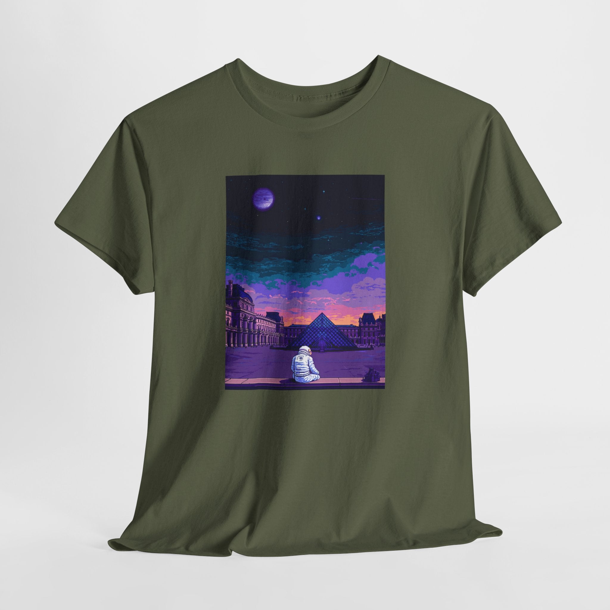 Pixel Art Astronaut T-Shirt | Vaporwave Louvre Pyramid Tee | Retro Synthwave Aesthetic Shirt | Space Traveler Gift | Gildan 5000