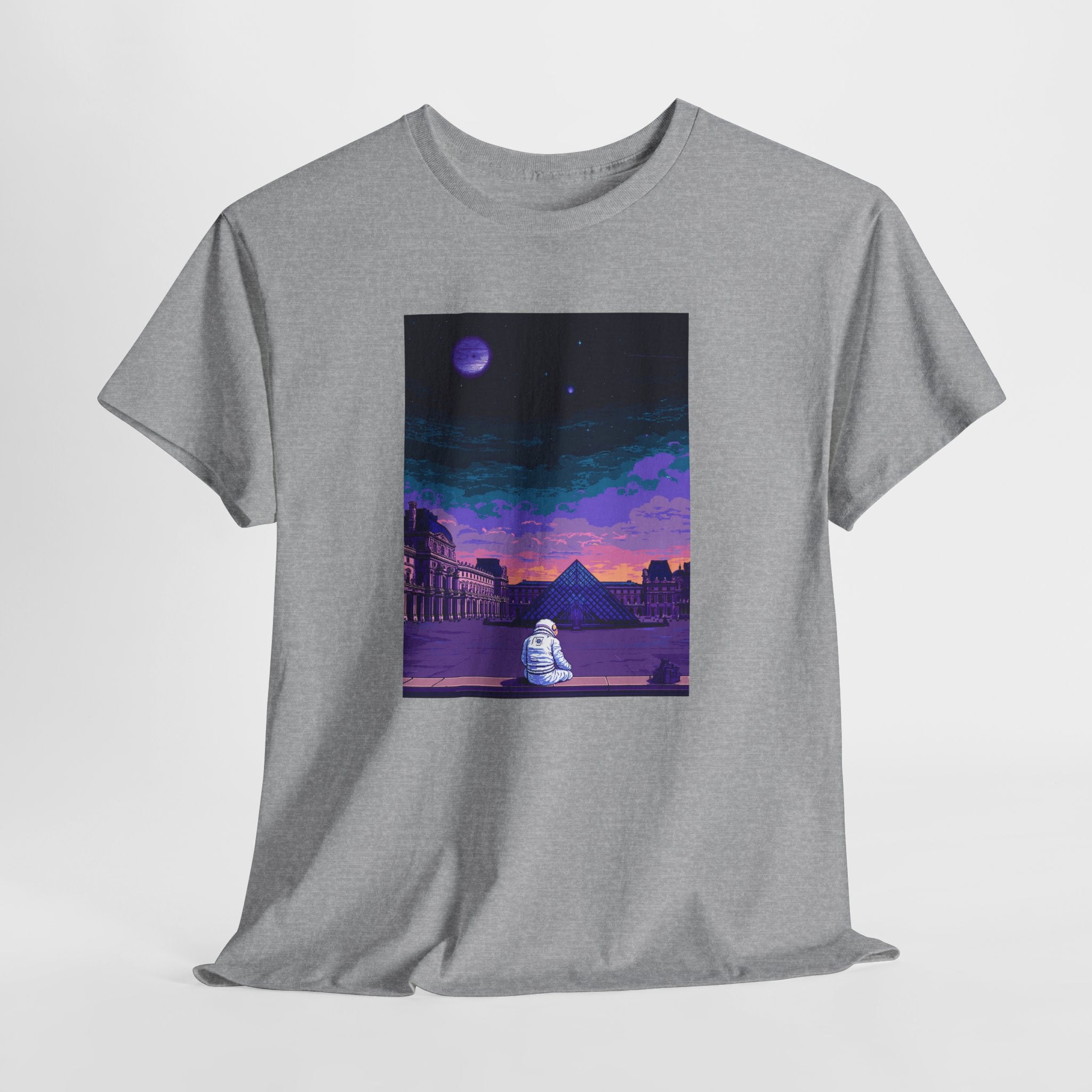 Pixel Art Astronaut T-Shirt | Vaporwave Louvre Pyramid Tee | Retro Synthwave Aesthetic Shirt | Space Traveler Gift | Gildan 5000