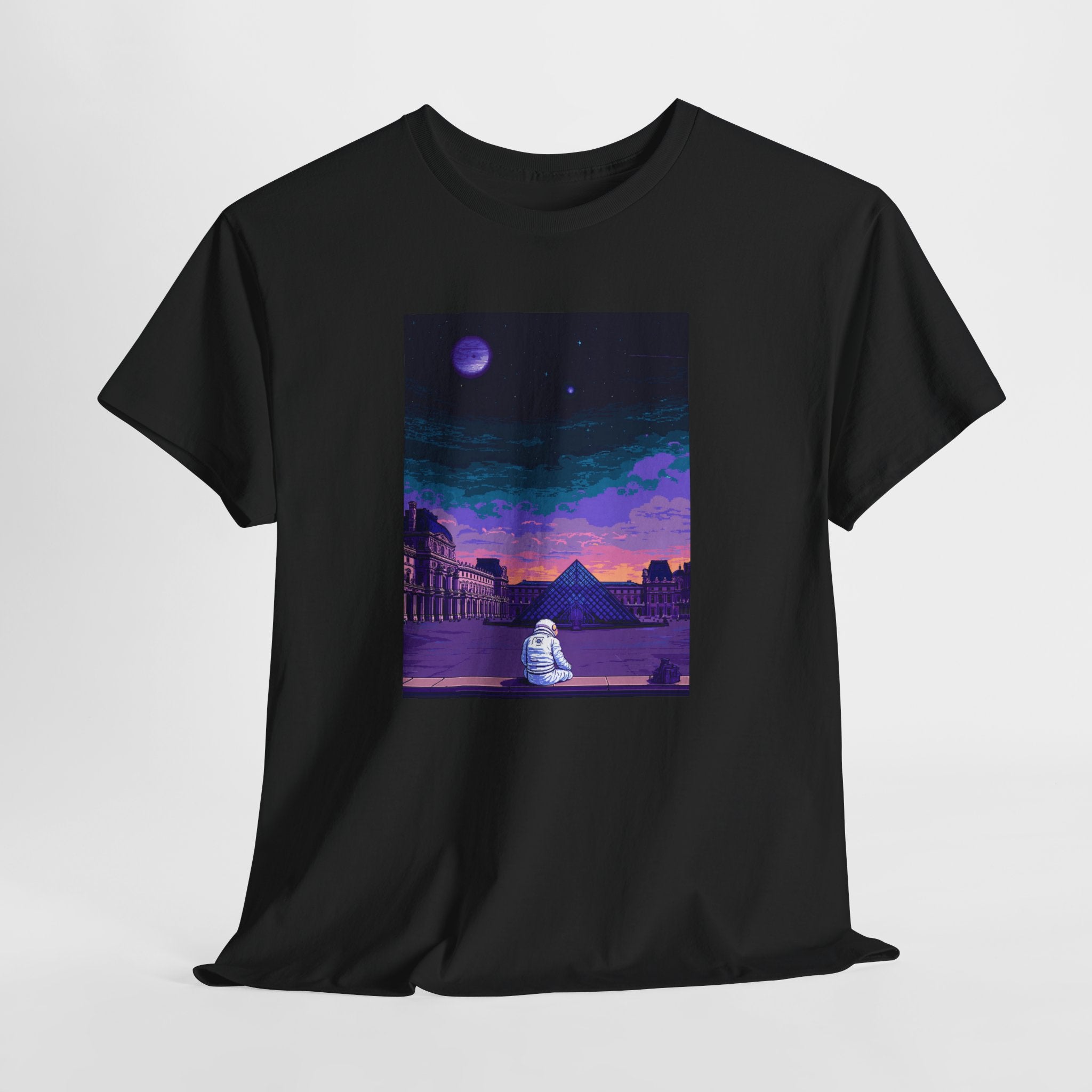 Pixel Art Astronaut T-Shirt | Vaporwave Louvre Pyramid Tee | Retro Synthwave Aesthetic Shirt | Space Traveler Gift | Gildan 5000